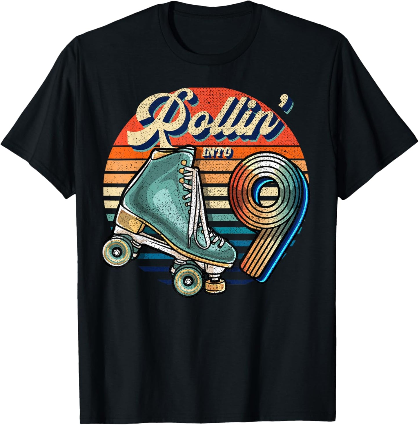 Rollin' into 9 Roller Skating Rink 9th Birthday Party Girls T-Shirt - T-Shirt | Black