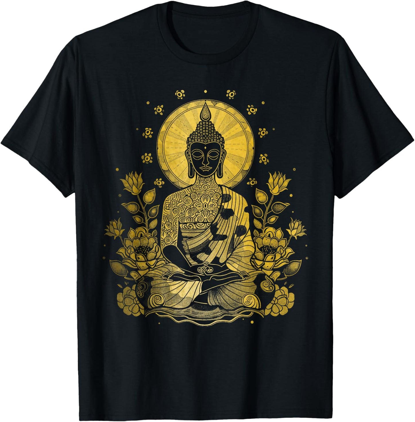 Buddha Floral Vintage Flower Yoga Buddhism Yogi Buddhist T-Shirt - T-Shirt | Black