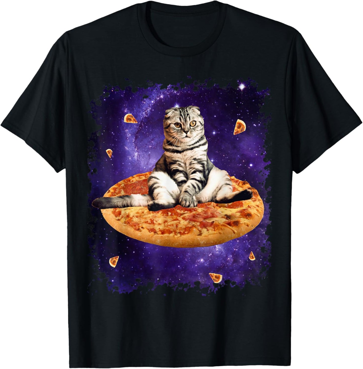 Space Pizza Cat T-Shirt - T-Shirt | Black