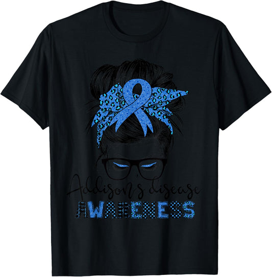 Addison's disease awareness messy hair bun T-Shirt - T-Shirt | Black