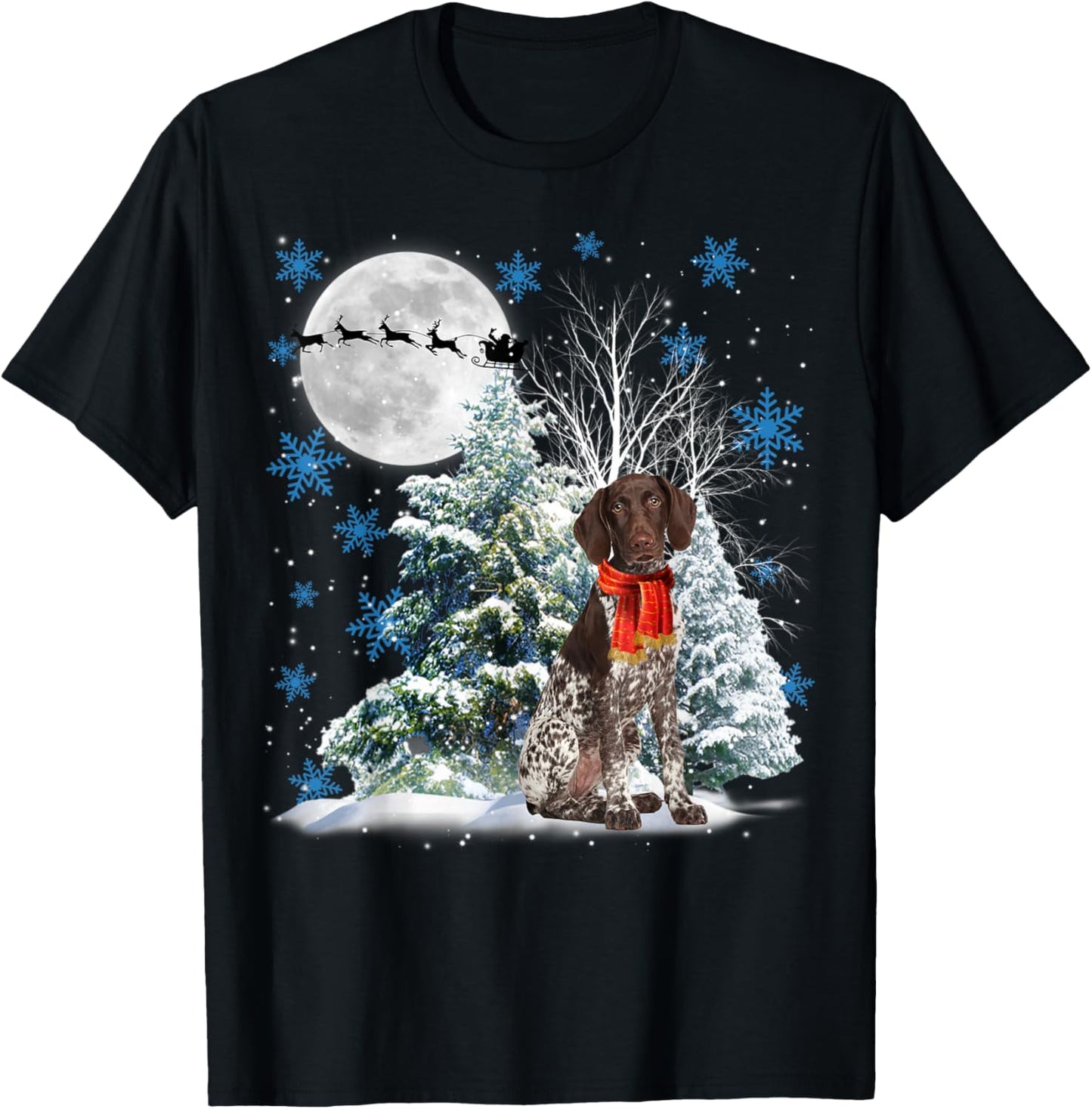 German Shorthaired Pointer Under Moonlight Christmas Pajama T-Shirt - T-Shirt | Black