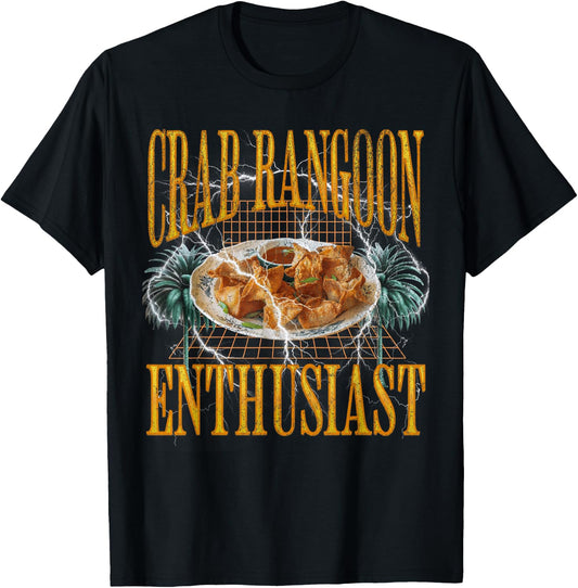 Funny Crab Rangoon Enthusiast Meme Bootleg Flames T-Shirt - T-Shirt | Black