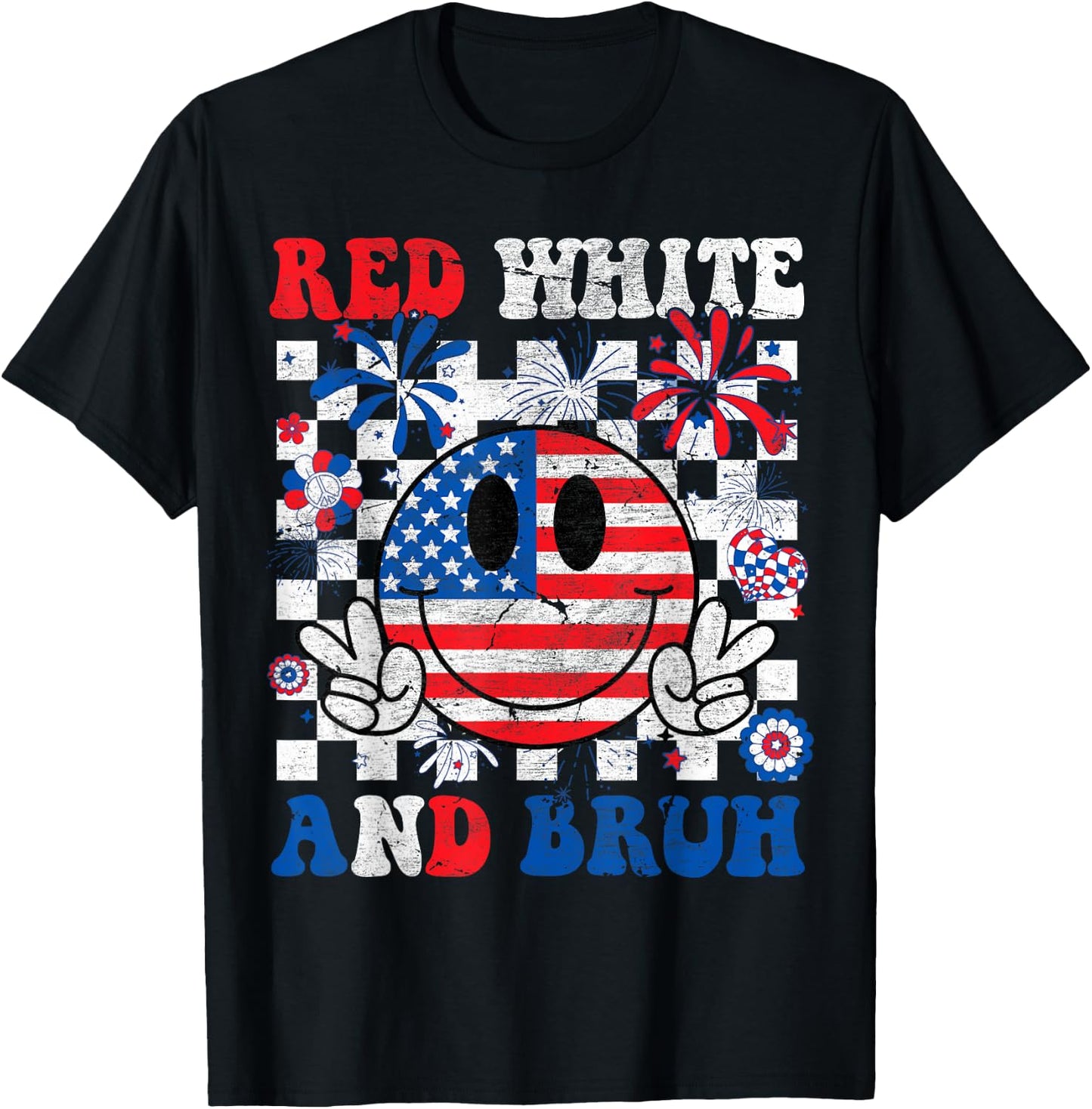 Red White And Bruh 4th Of July Boys Patriotic Men Teens Kids T-Shirt - T-Shirt | Black