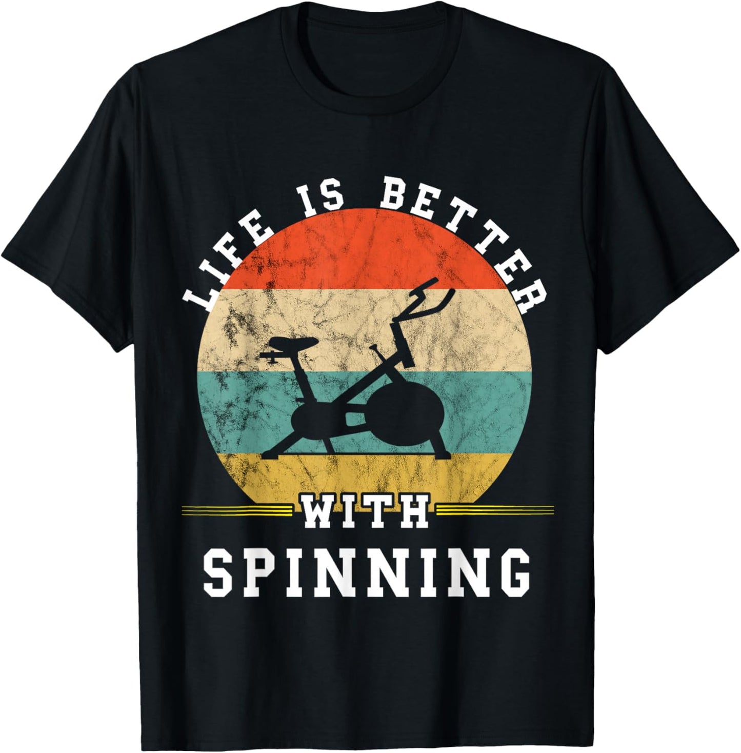 Life Is Better With Spinning Retro Vintage Sunset Spin Class T-Shirt - T-Shirt | Black