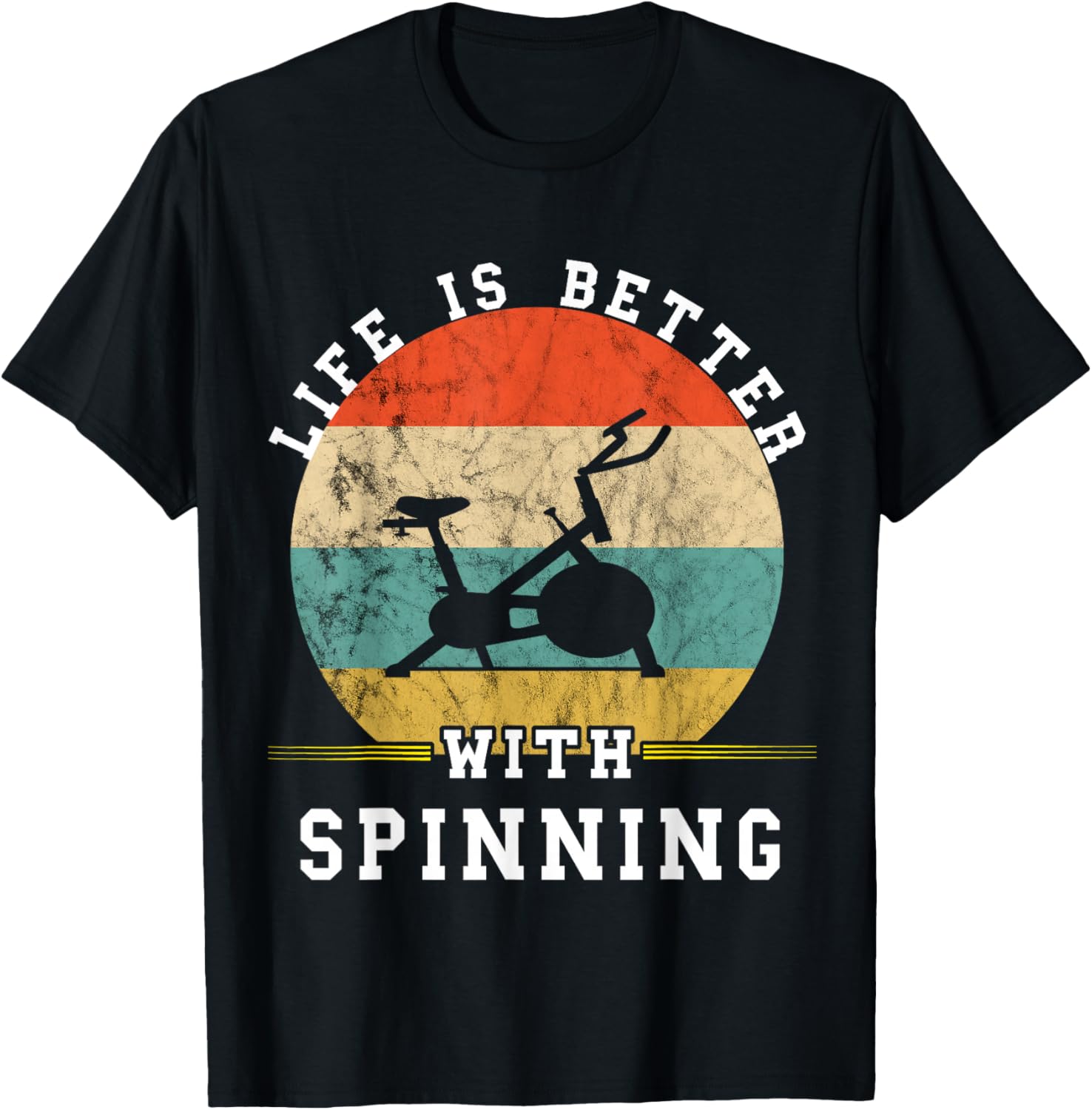 Life Is Better With Spinning Retro Vintage Sunset Spin Class T-Shirt - T-Shirt | Black
