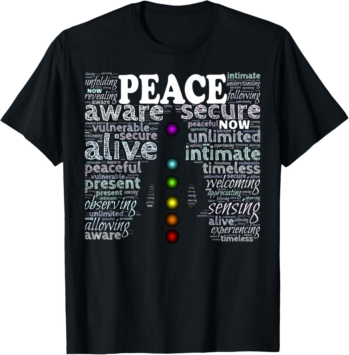 Inspirational Words Peace Meditation Chakra T-Shirt - T-Shirt | Black