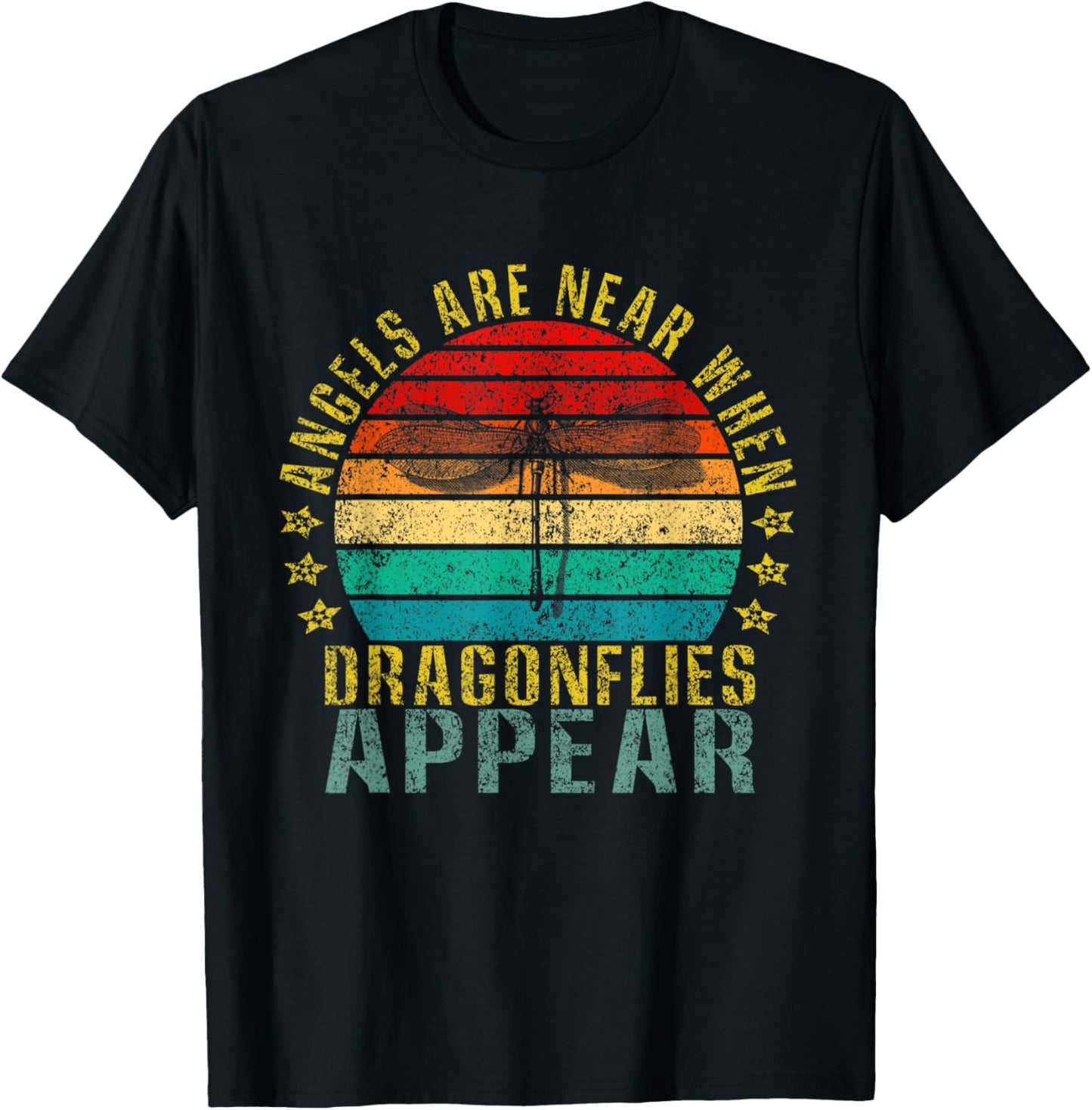 Angels Are Near When Dragonflies Appear Funny Retro T-Shirt - T-Shirt | Black