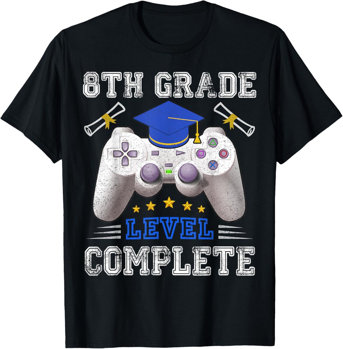 8th Grade Level Complete Gamer Class Of 2025 Graduation T-Shirt - T-Shirt | Black