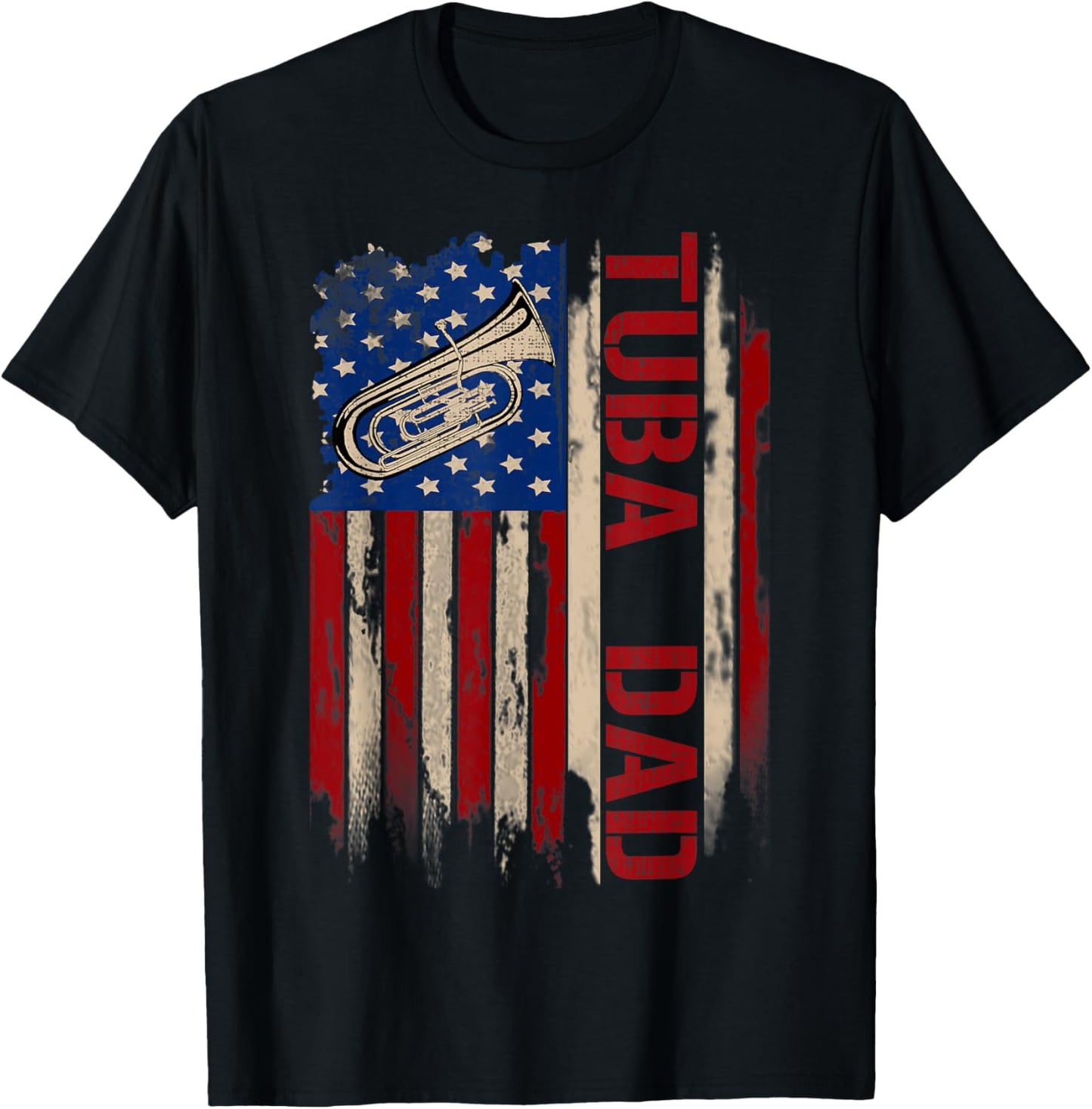 Vintage Tuba Dad American USA Flag Music Gift Women Kids Men T-Shirt - T-Shirt | Black