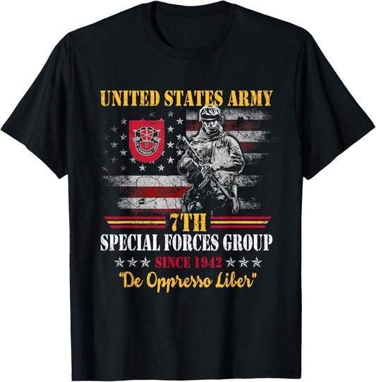 7th Special Forces Group US Flag Veteran 7th SFG Patriotic T-Shirt - T-Shirt | Black