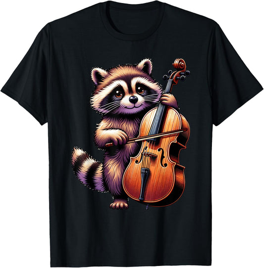 Cute Raccoon Playing Cello Raccoons Musician Music T-Shirt - T-Shirt | Black