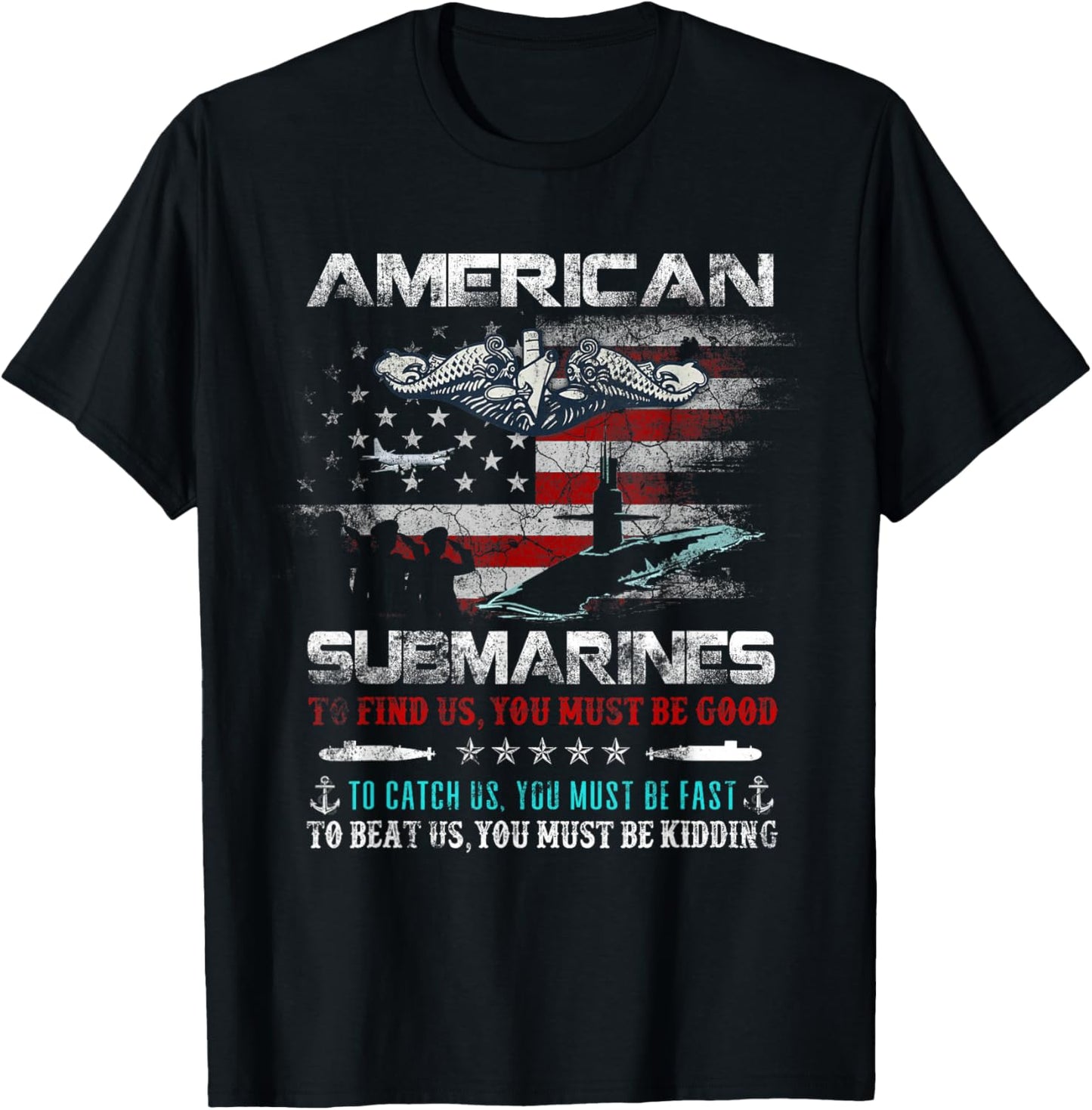 American Submarine Silent Service Veteran Flag Patriotic Men T-Shirt - T-Shirt | Black