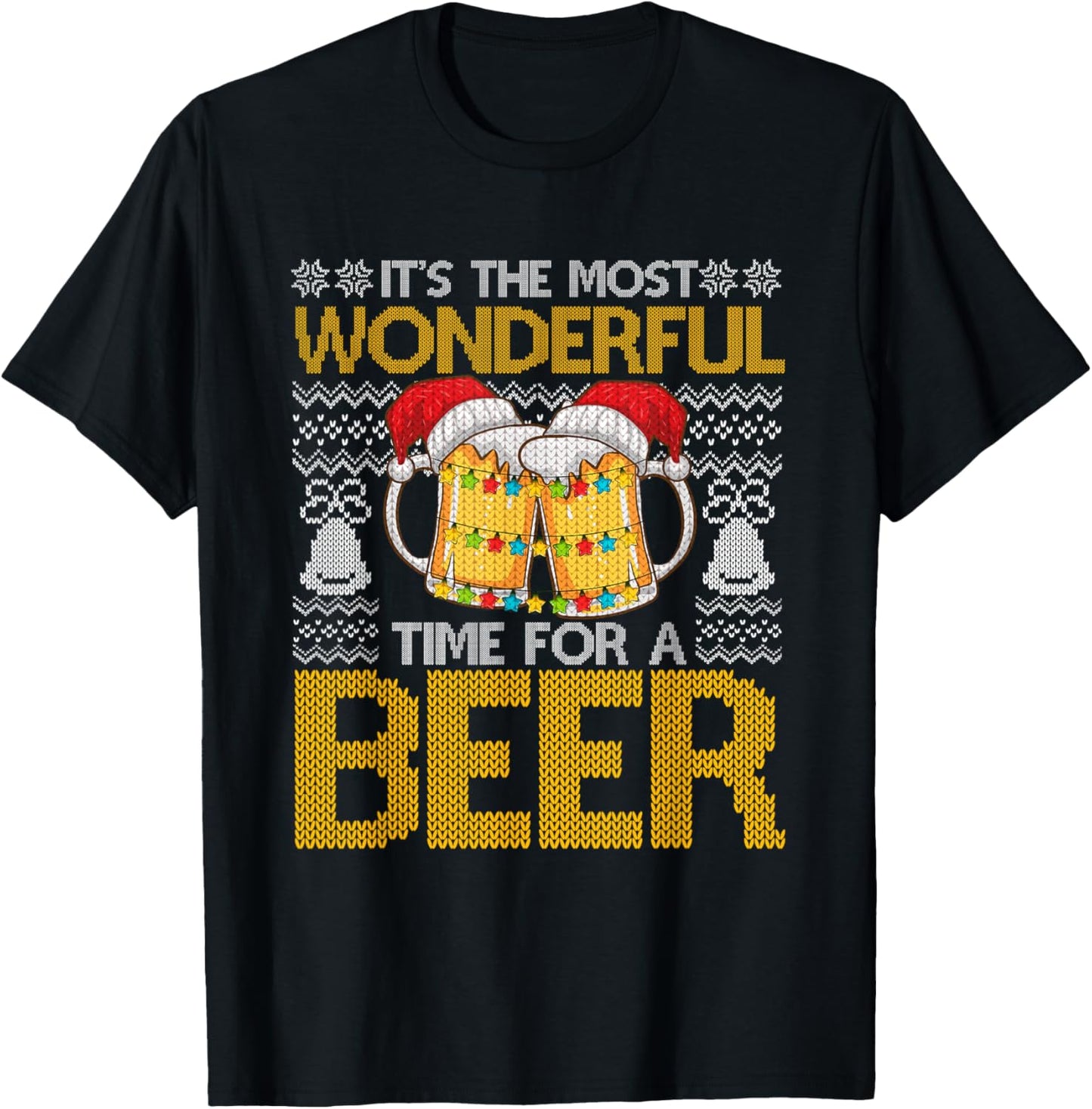 It's The Most Wonderful Time For A Beer Christmas Santa Hat T-Shirt - T-Shirt | Black