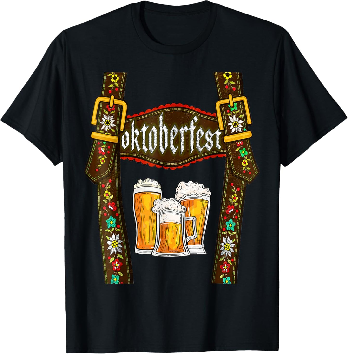 Lederhosen Suspenders Oktoberfest Bavarian Munich Beer T-Shirt - T-Shirt | Black