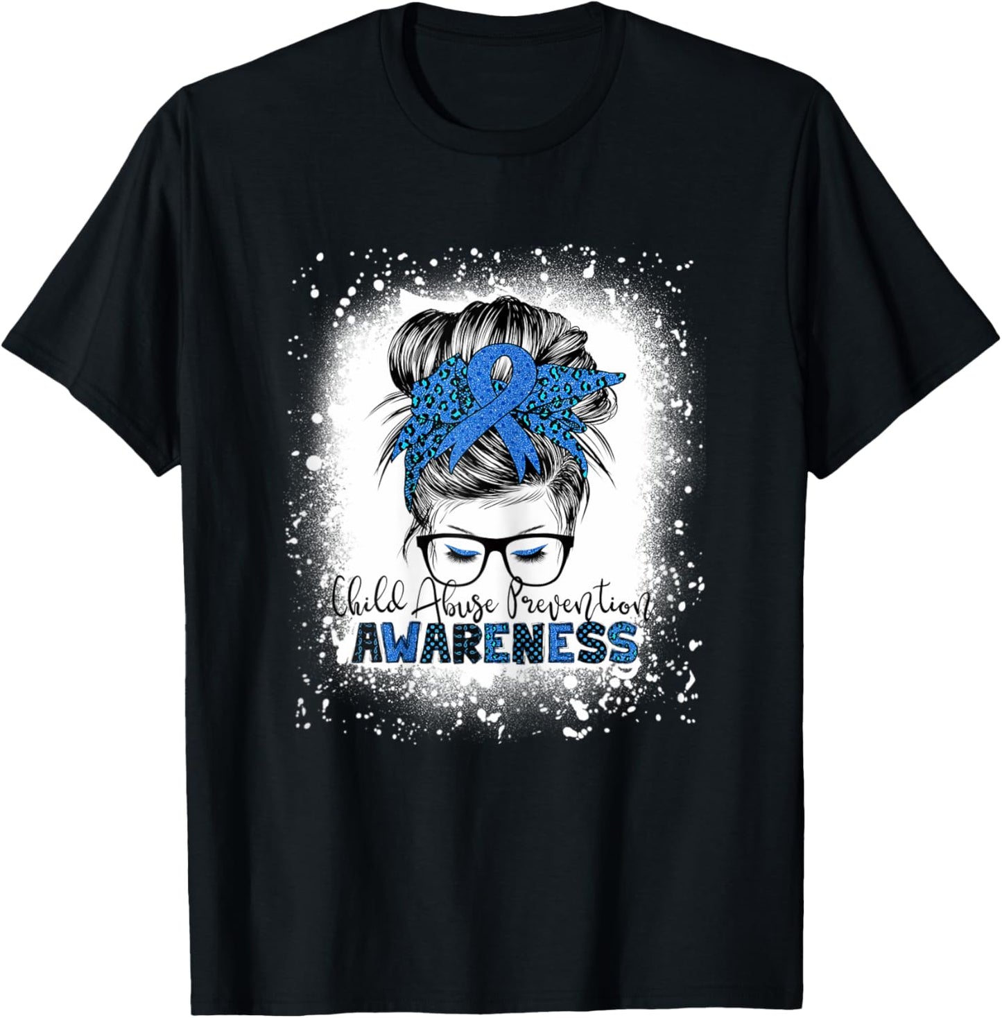 Child Abuse Prevention awareness messy hair bun T-Shirt - T-Shirt | Black