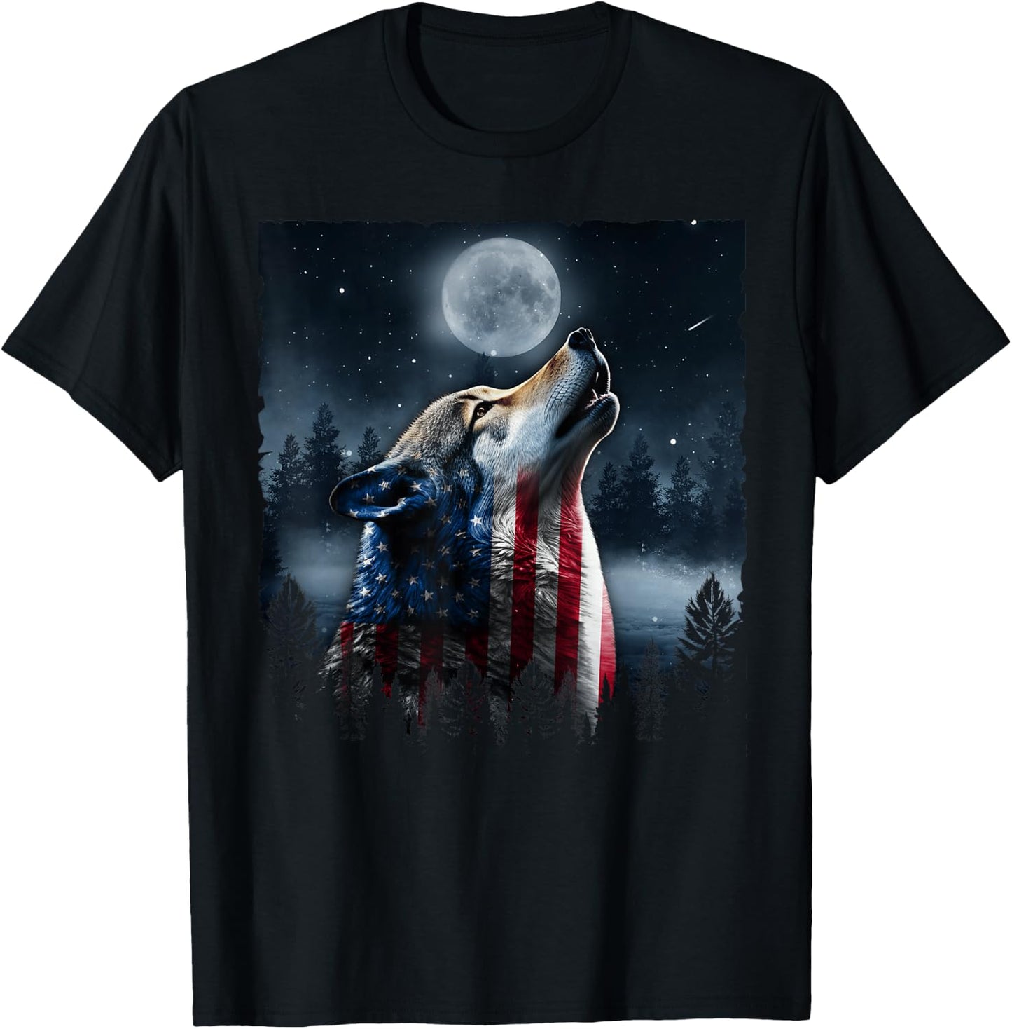 Retro Wolf Lovers American Flag Independence Day 4th Of July T-Shirt - T-Shirt | Black