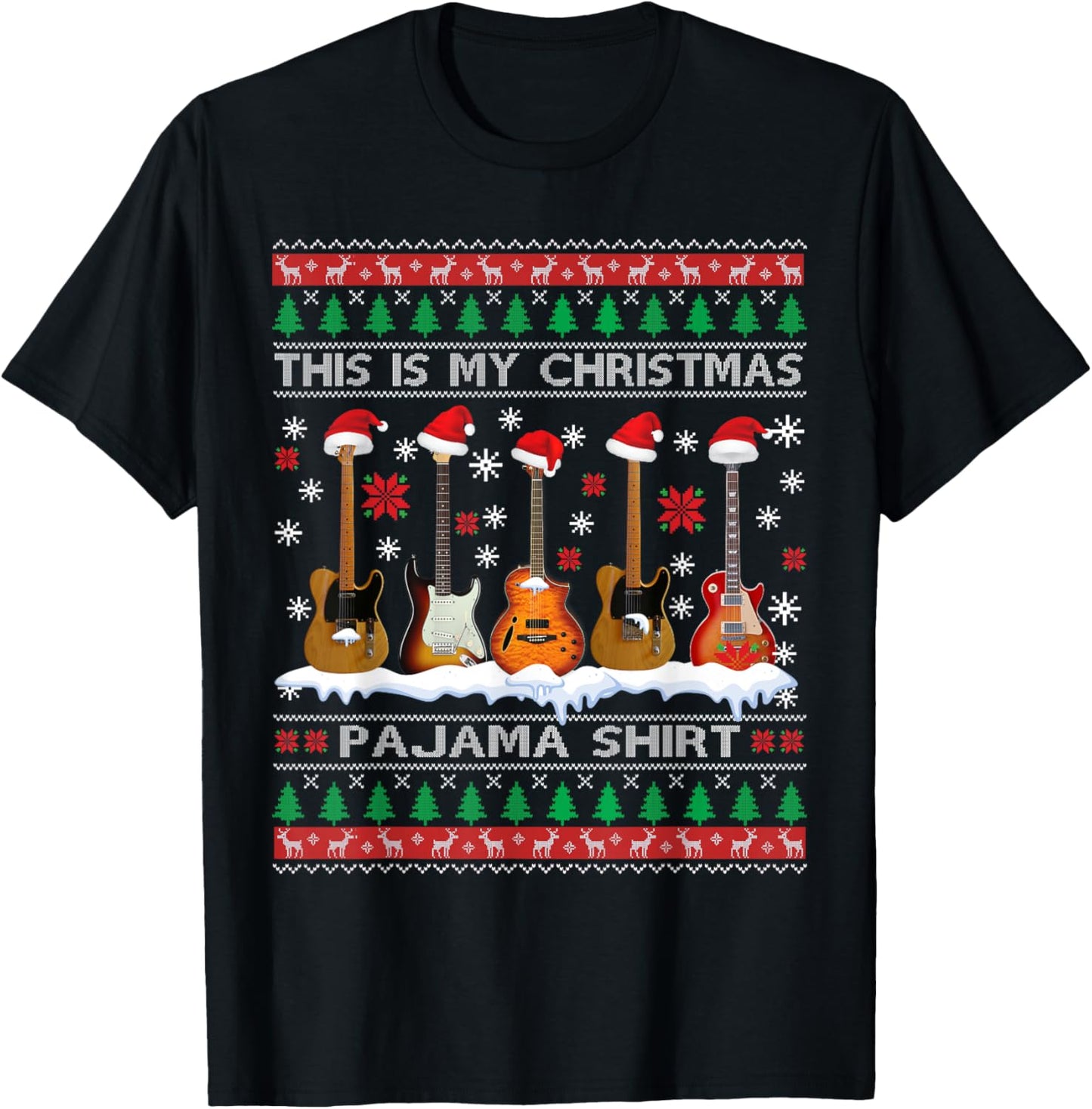 This Is My Christmas Pajama Shirt Guitar Ugly Xmas Sweater T-Shirt - T-Shirt | Black