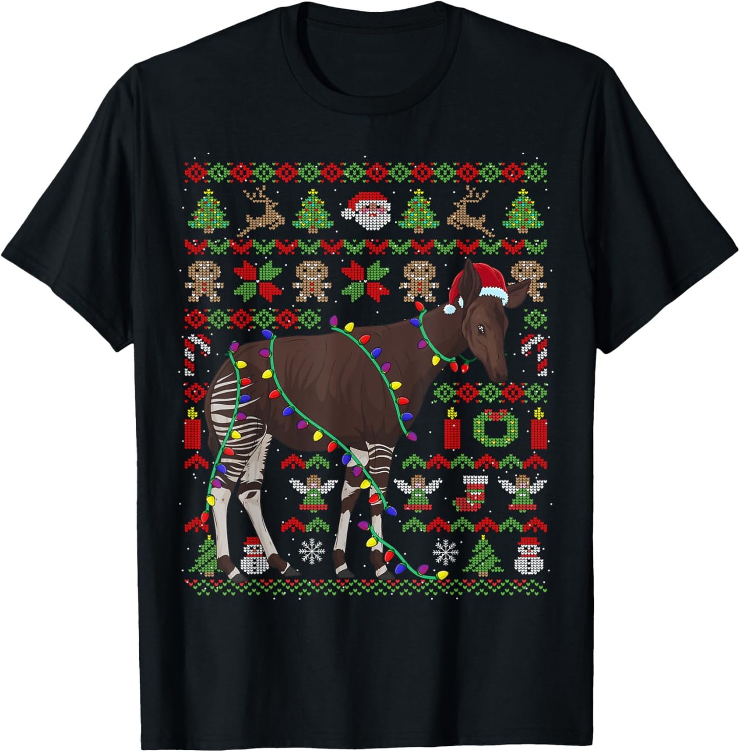 Ugly Christmas Okapi Forest Giraffe T-Shirt - T-Shirt | Black