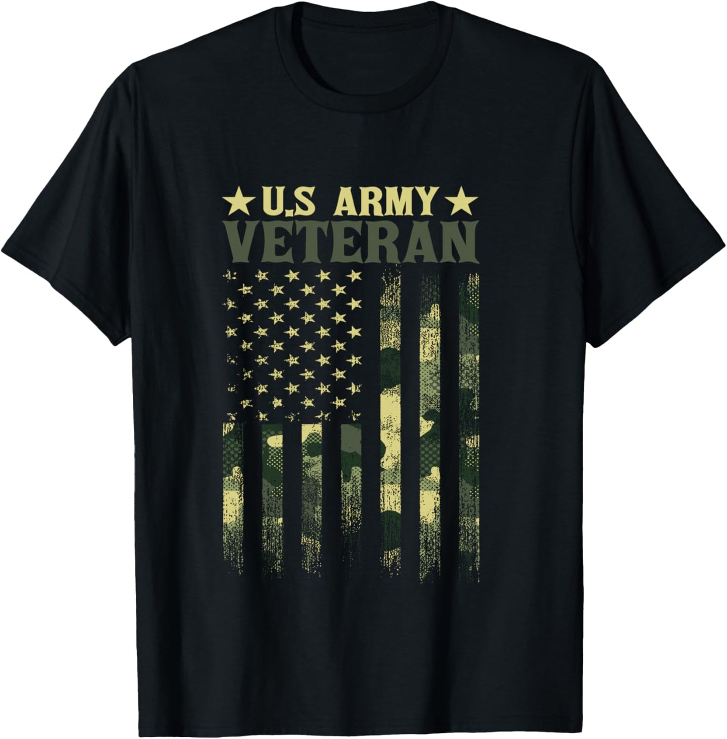 US Army Veteran Patriotic Military Camouflage American Flag T-Shirt - T-Shirt | Black