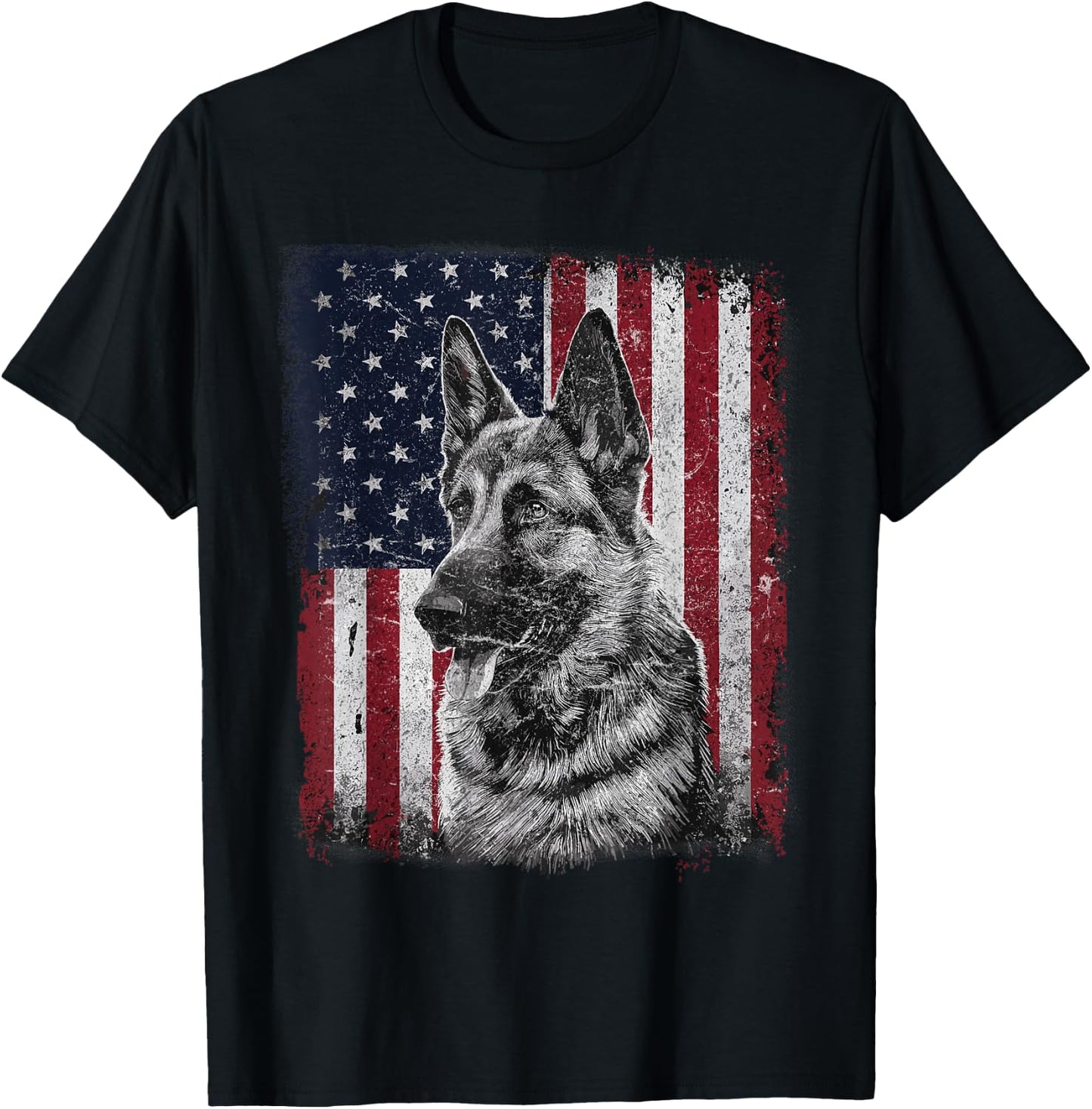 Patriotic German Shepherd Dog American Flag 4th of July T-Shirt - T-Shirt | Black