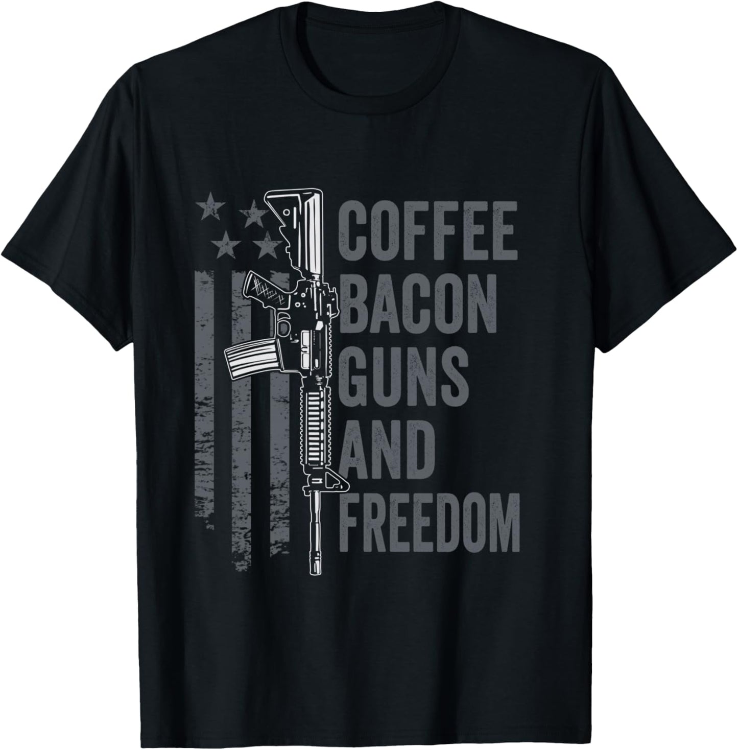 Coffee Bacon Guns & Freedom - BBQ Grill USA Funny Pro Gun T-Shirt - T-Shirt | Black