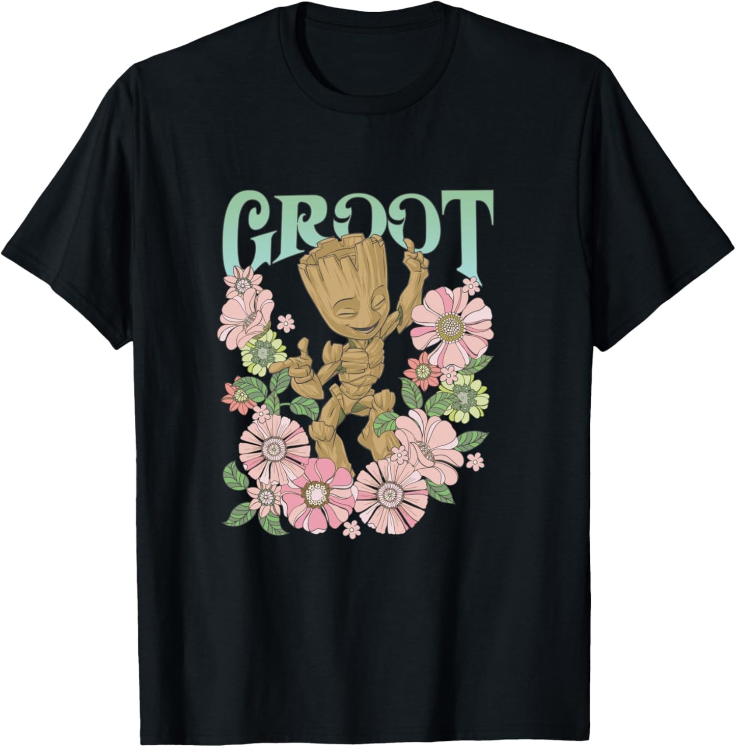 Marvel Guardians of The Galaxy Groot Floral Dance Poster T-Shirt - T-Shirt | Black