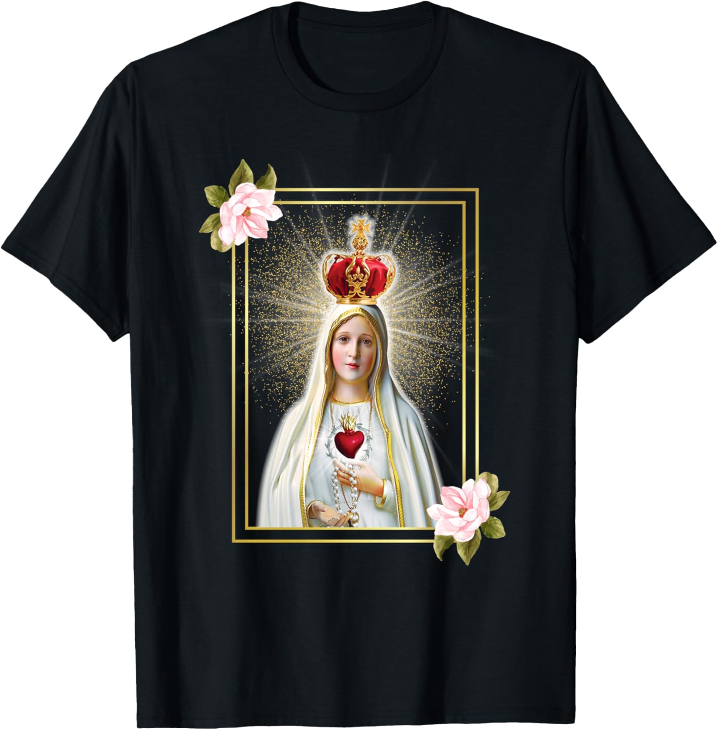 Our Lady of Fatima Immaculate Heart of Blessed Virgin Mary T-Shirt - T-Shirt | Black