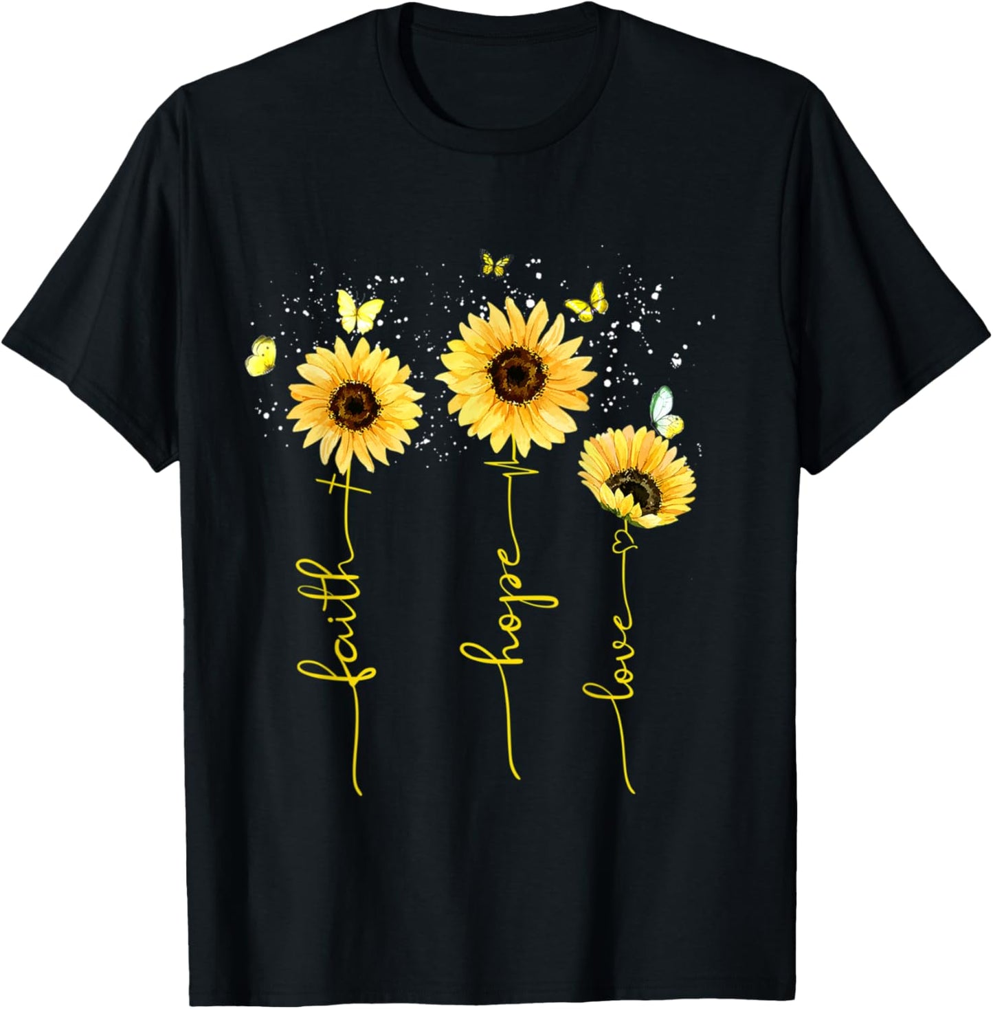 Christian Sunflower Faith Hope Love T-Shirt - T-Shirt | Black