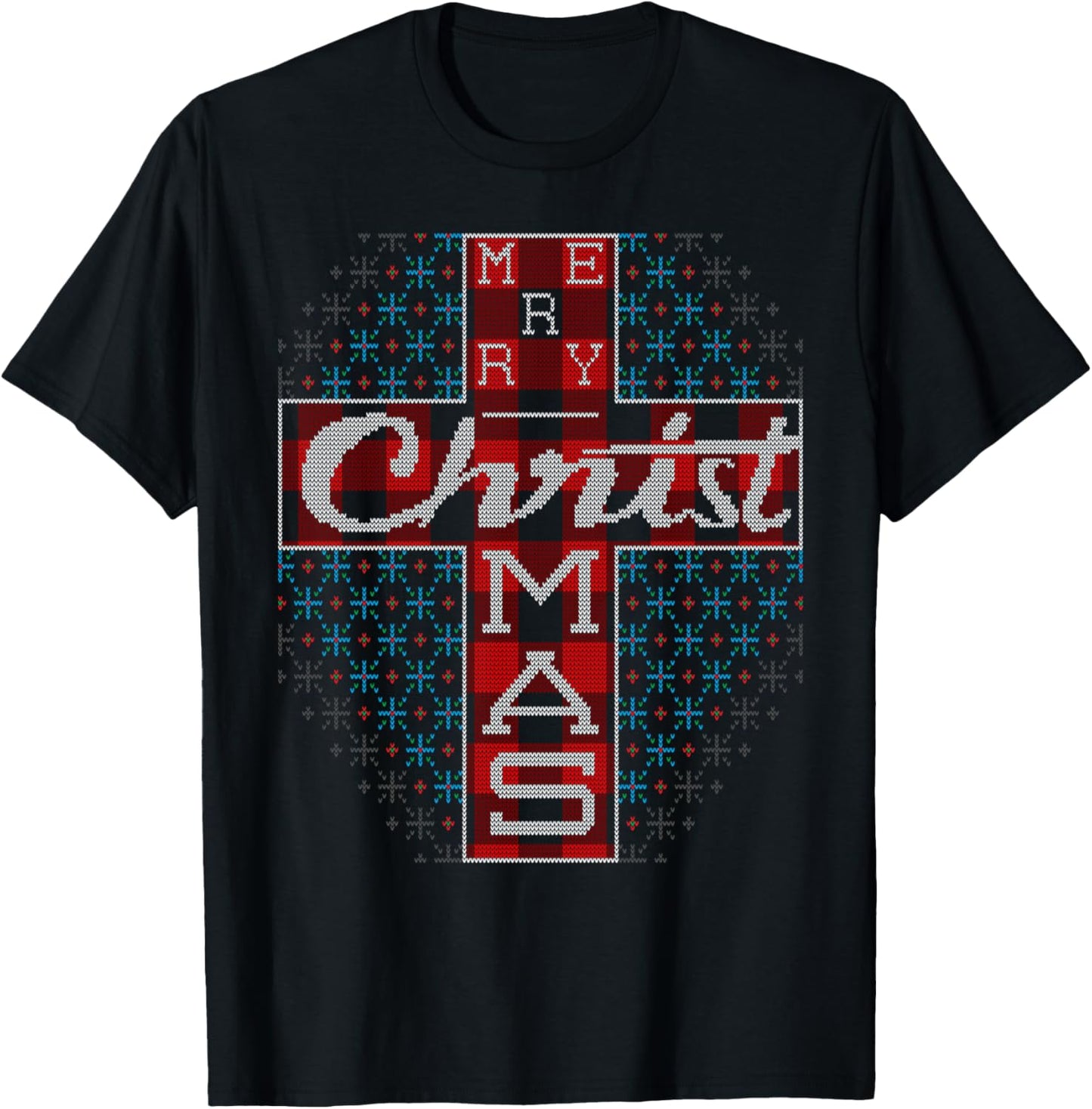 Merry Christmas Jesus Believer Christian Cross Ugly Sweater T-Shirt - T-Shirt | Black