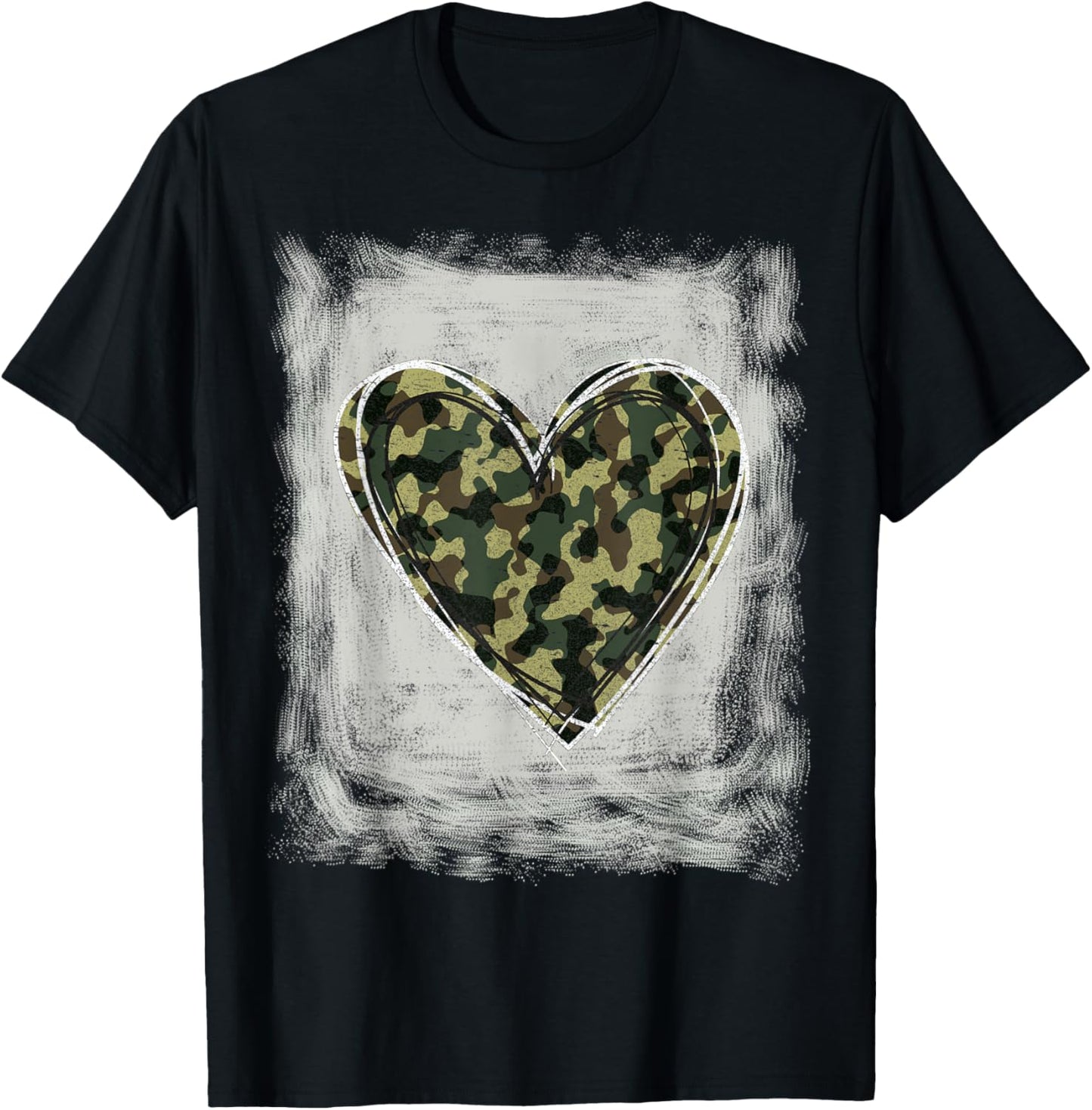Camo Army Heart Bleached Shirts Forces Memorial Day T-Shirt - T-Shirt | Black