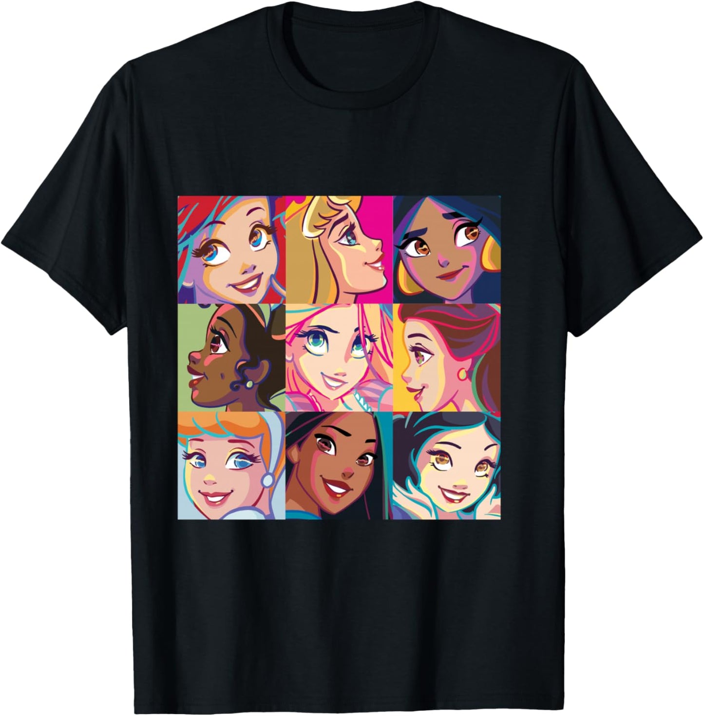 Disney Princess Characters Pop Art Grid T-Shirt - T-Shirt | Black
