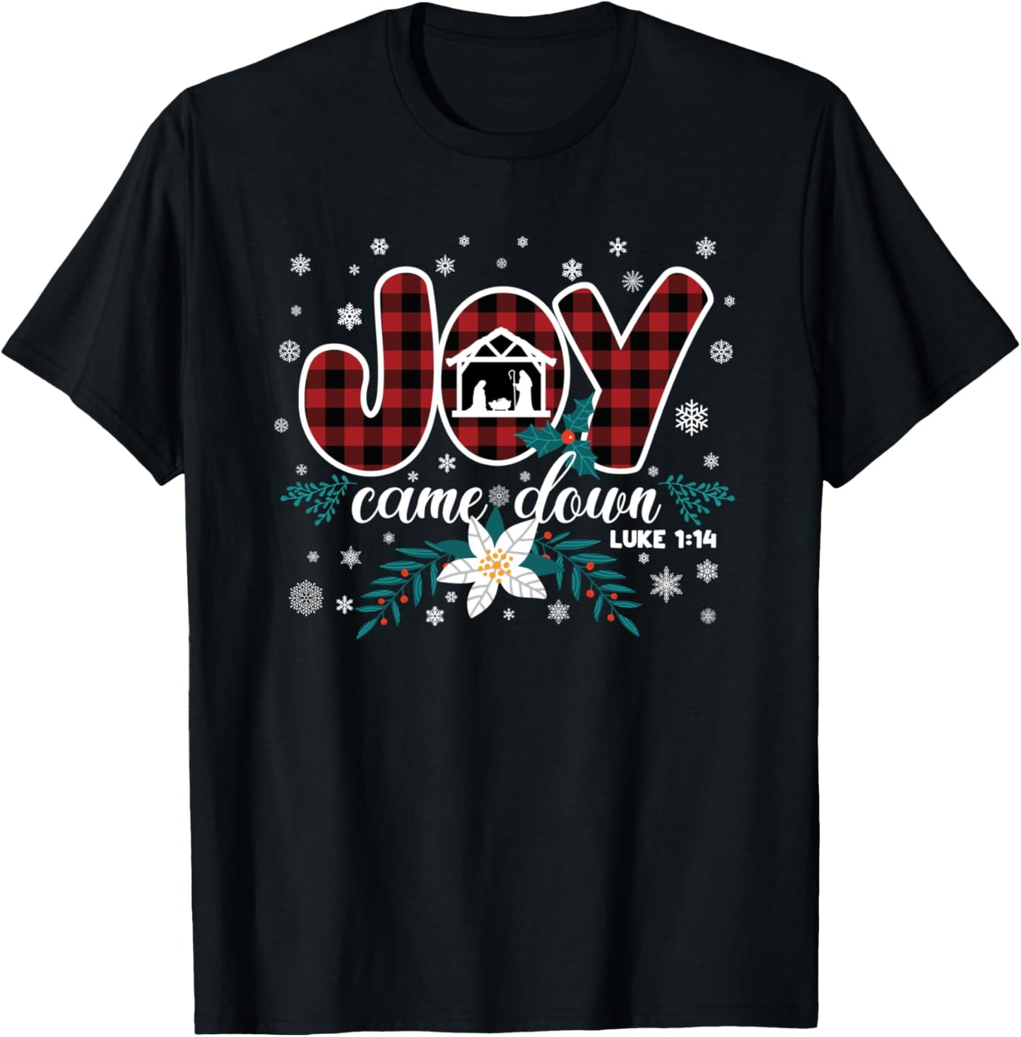 Nativity Jesus Christian Christmas Buffalo Plaid T-Shirt - T-Shirt | Black