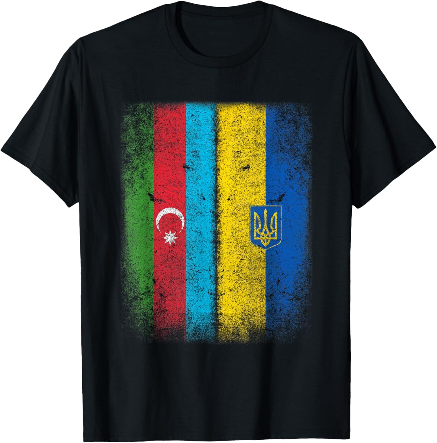 Vintage Azerbaijan Ukraine Flag T-Shirt - T-Shirt | Black