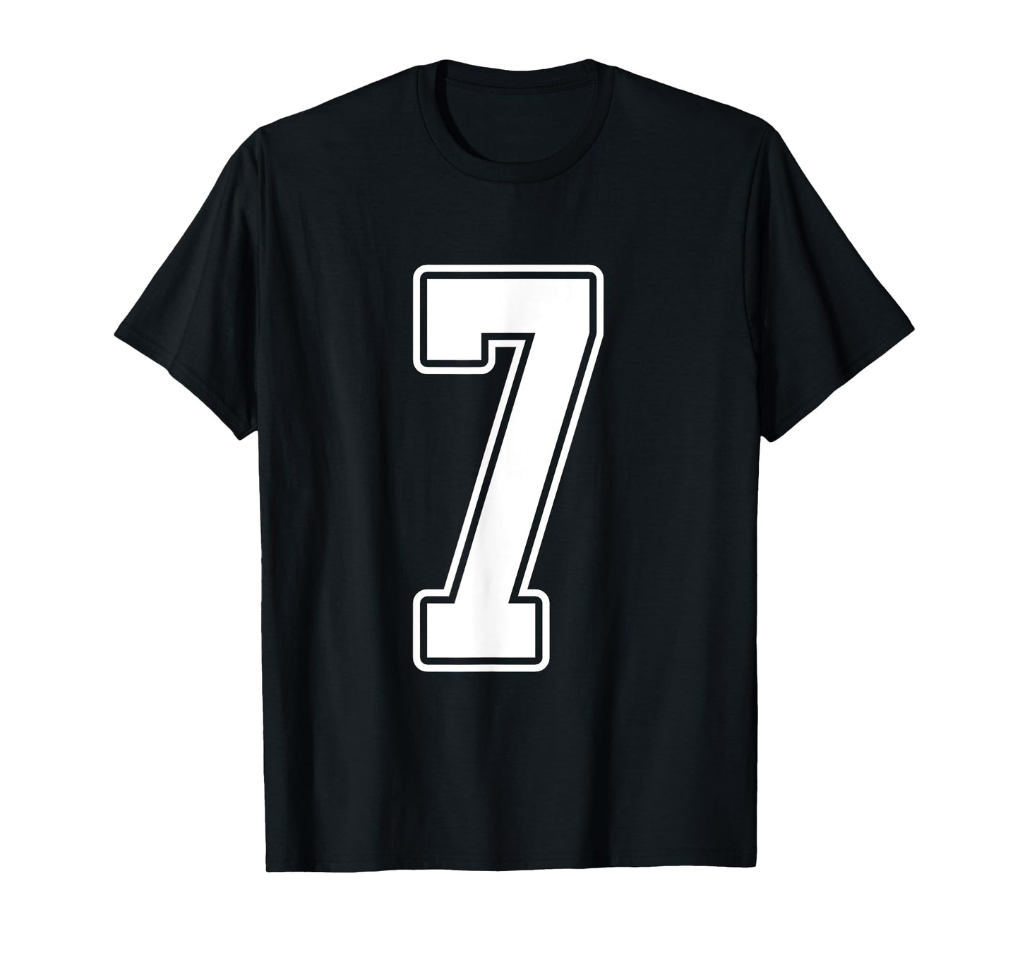 #7 White Outline Number 7 Sports Fan Jersey Style T-Shirt