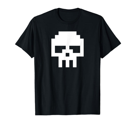 8 Bit White Pixel Skull T-Shirt
