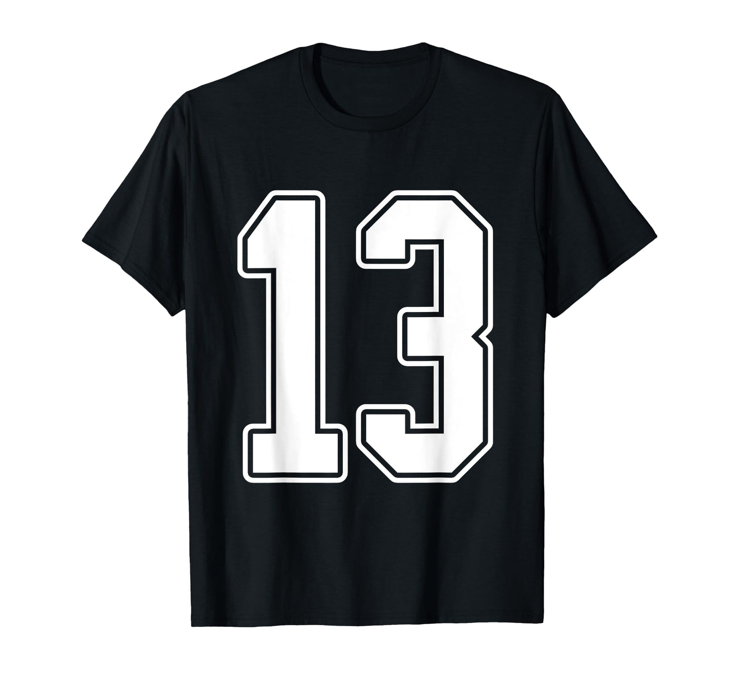 #13 White Outline Number 13 Sports Fan Jersey Style T-Shirt