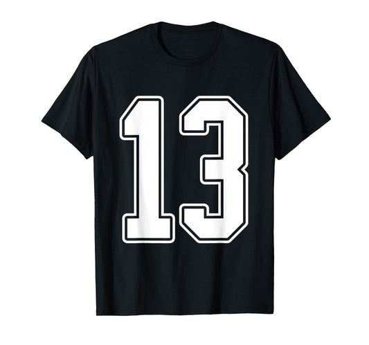 #13 White Outline Number 13 Sports Fan Jersey Style T-Shirt