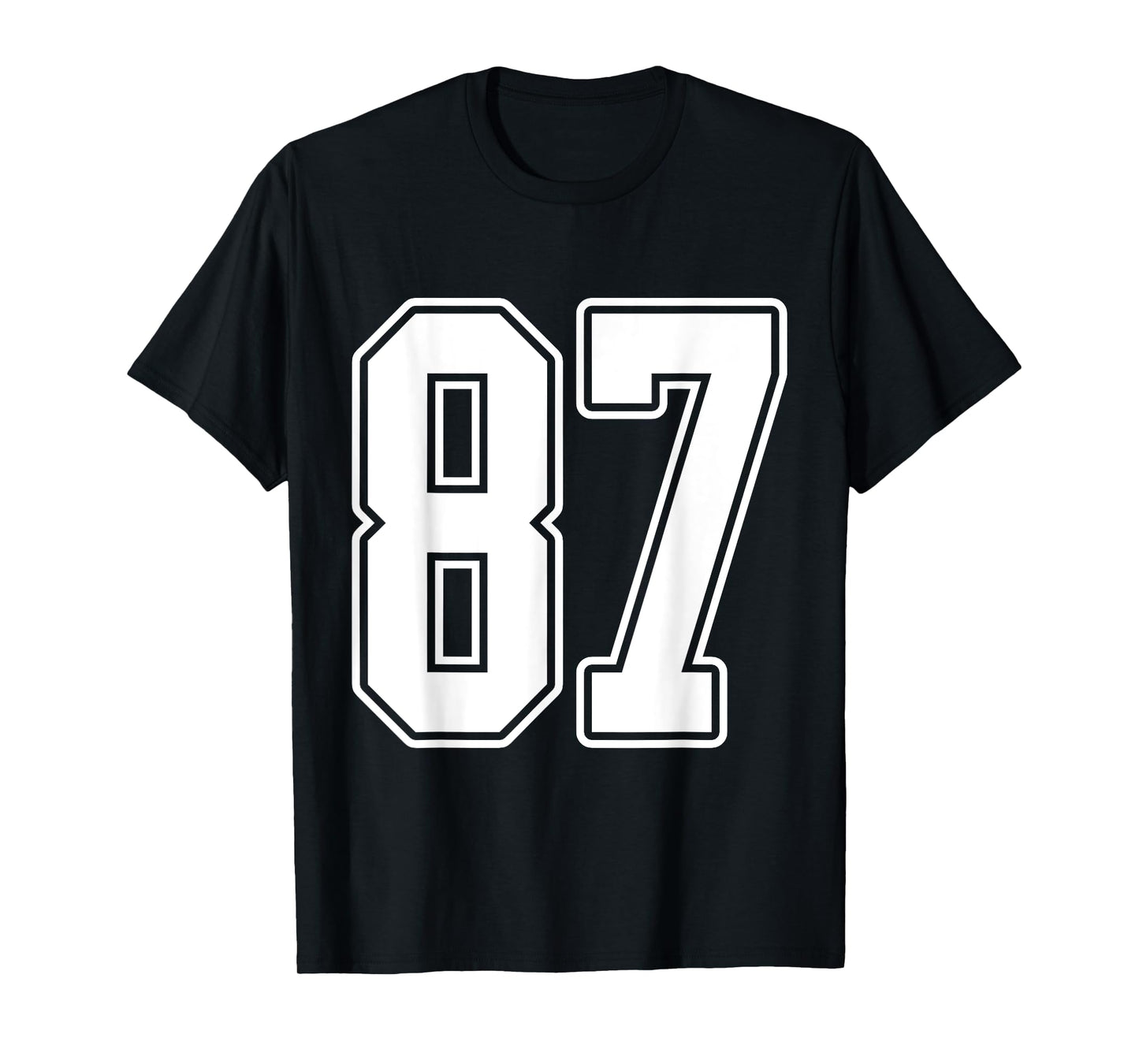 #87 White Outline Number 87 Sports Fan Jersey Style T-Shirt