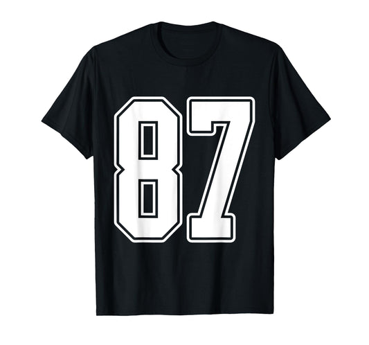 #87 White Outline Number 87 Sports Fan Jersey Style T-Shirt