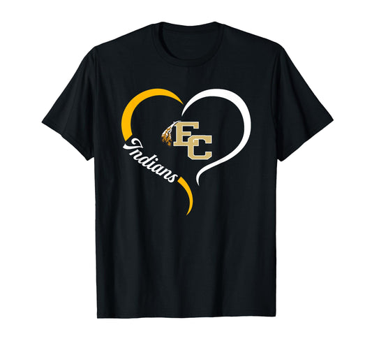 East Coweta Indians Logo Half Heart Slogan HS T-Shirt