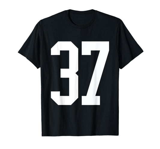 #37 White Number 37 Sports Fan Jersey Style T-Shirt