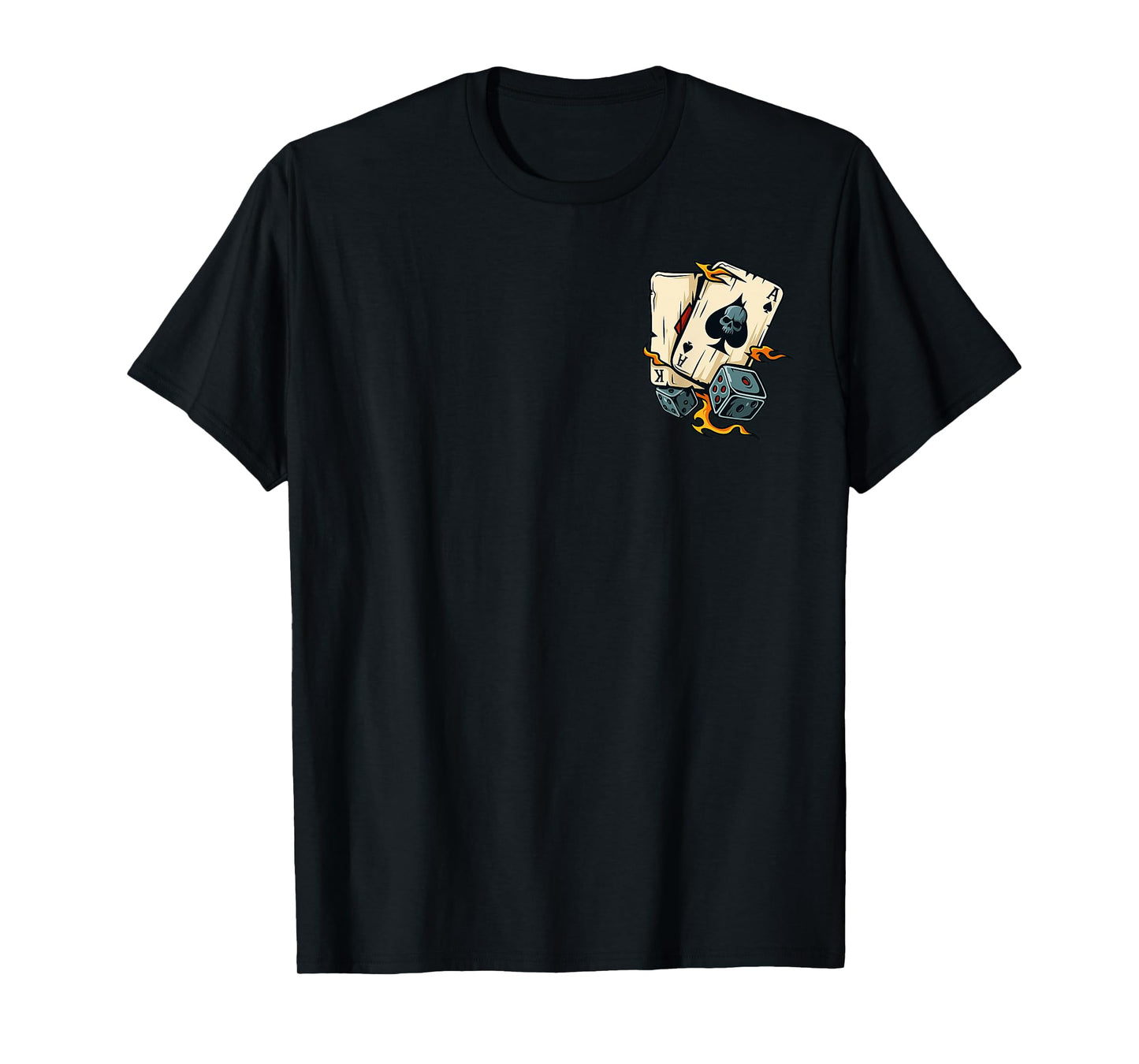 2 Sides Skull Playing Cards Casino Poker Fire Flame Dice T-Shirt