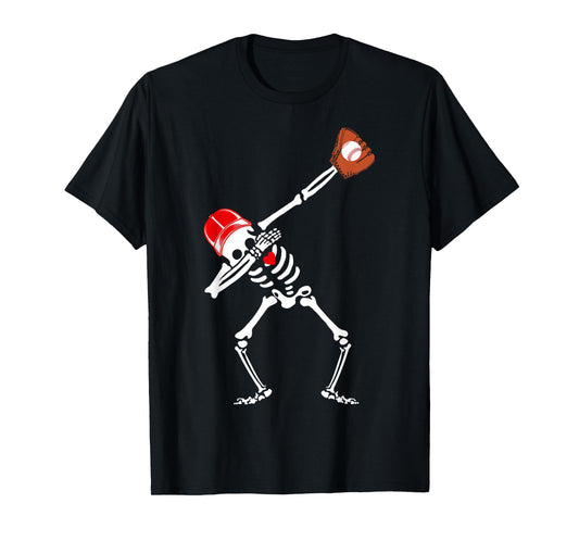 Dabbing Skeleton Baseball Halloween Boys Kids Men Funny T-Shirt