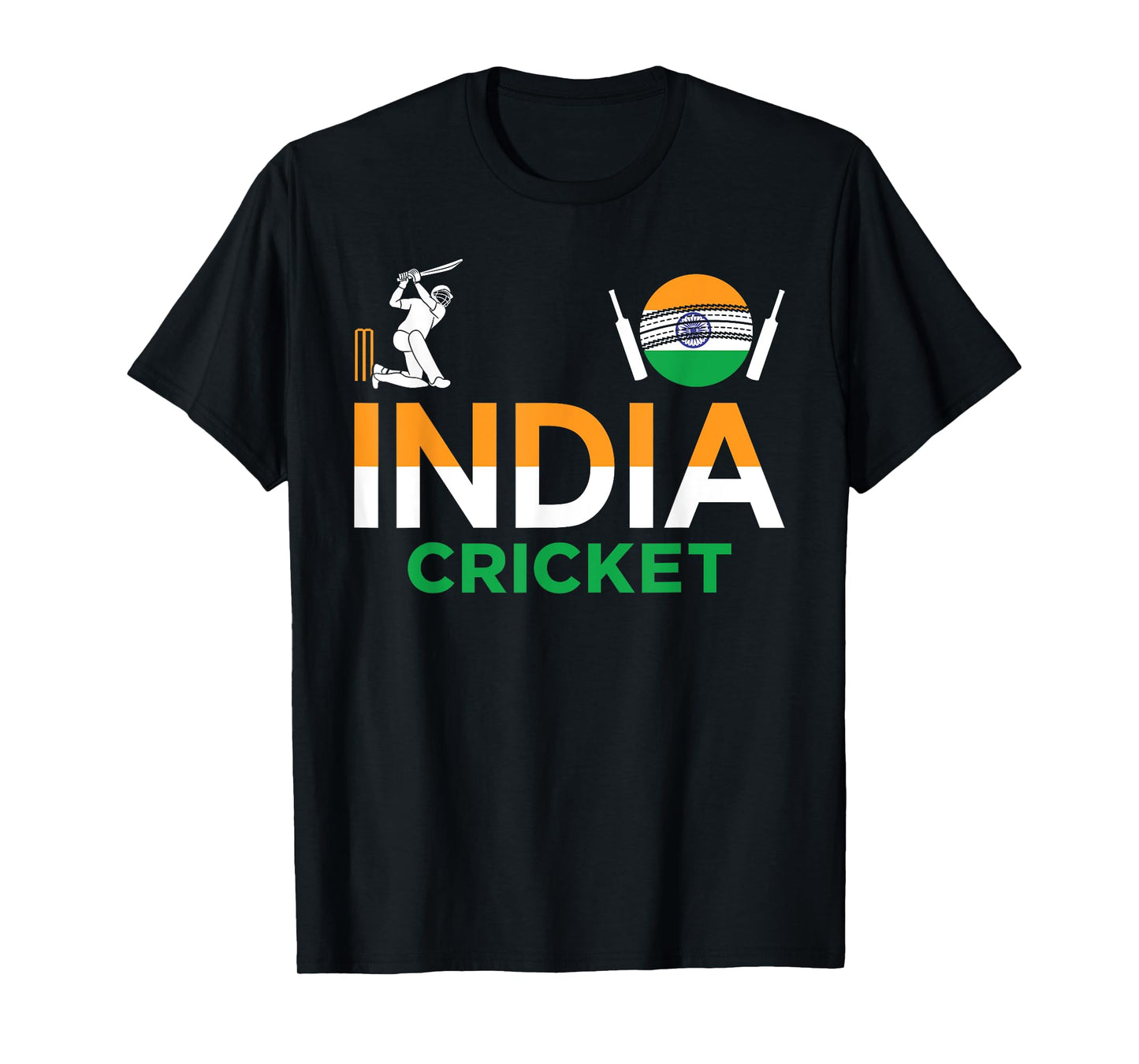 India Cricket Flag Tee For Lovers Of Cricket Game Cricketers T-Shirt, Small, Black