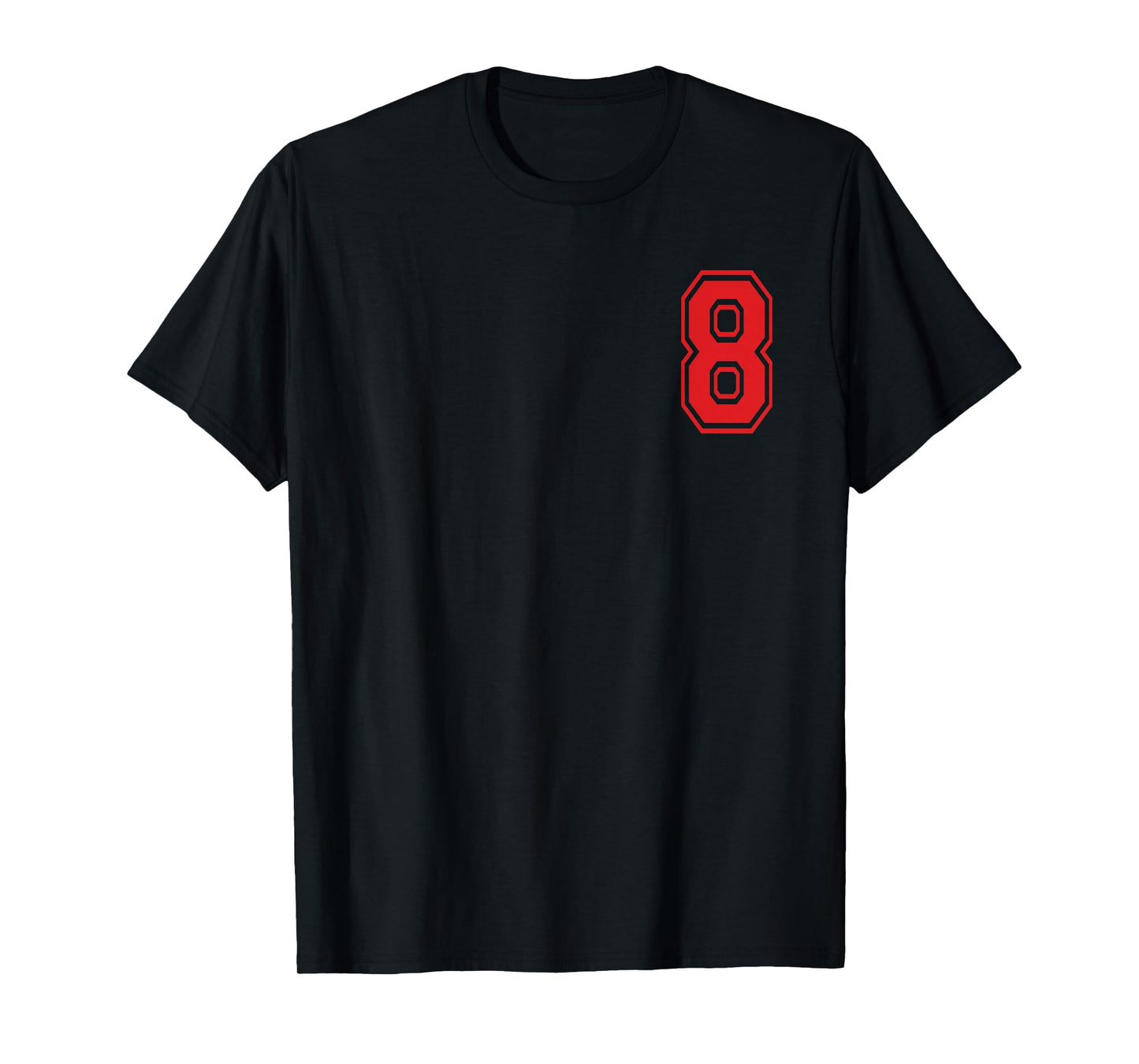 Number 8 sports style in red T-Shirt
