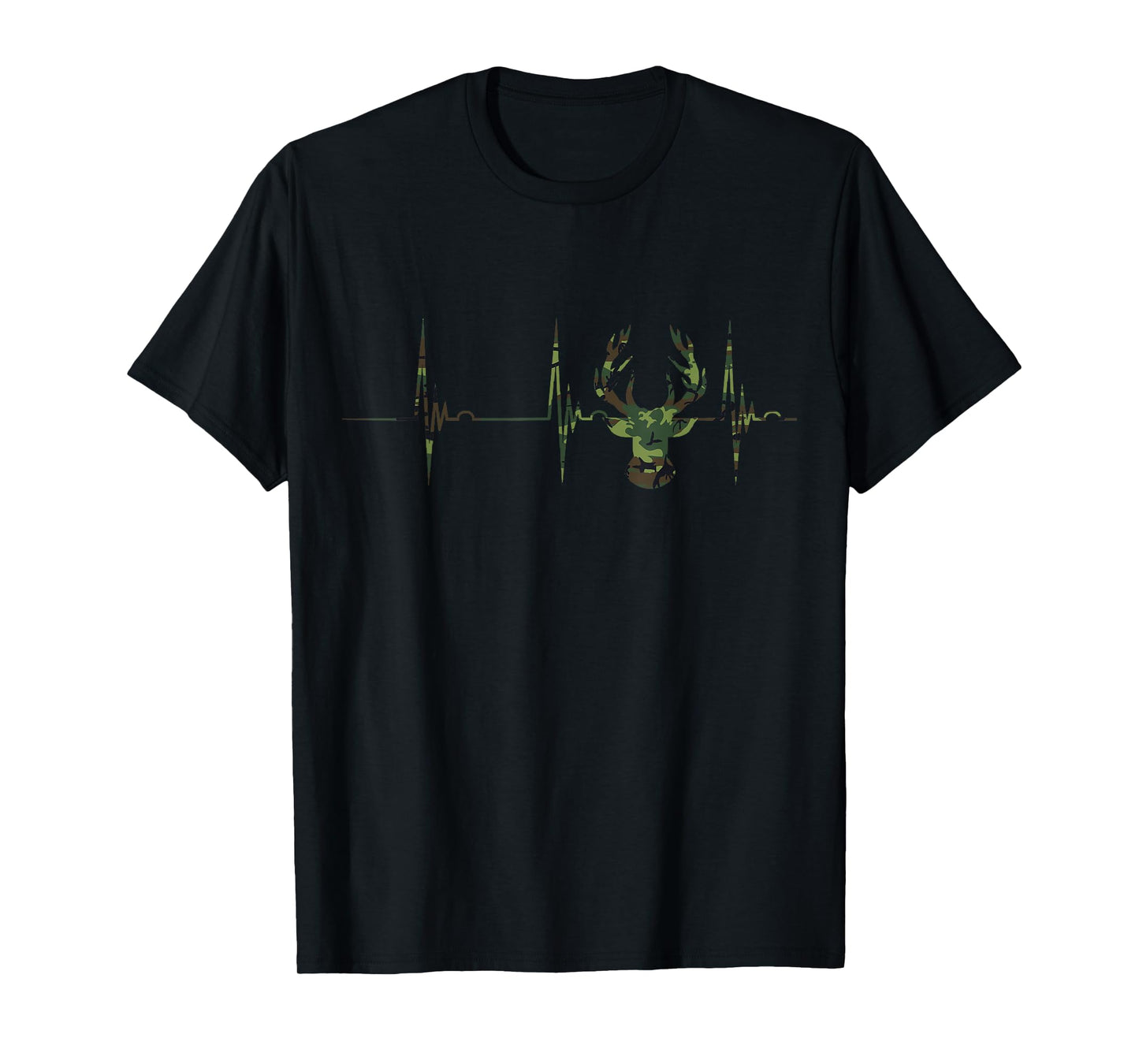 Camouflage Deer Antlers Hunting Heartbeat ECG Pulse Camo Hunter T-Shirt