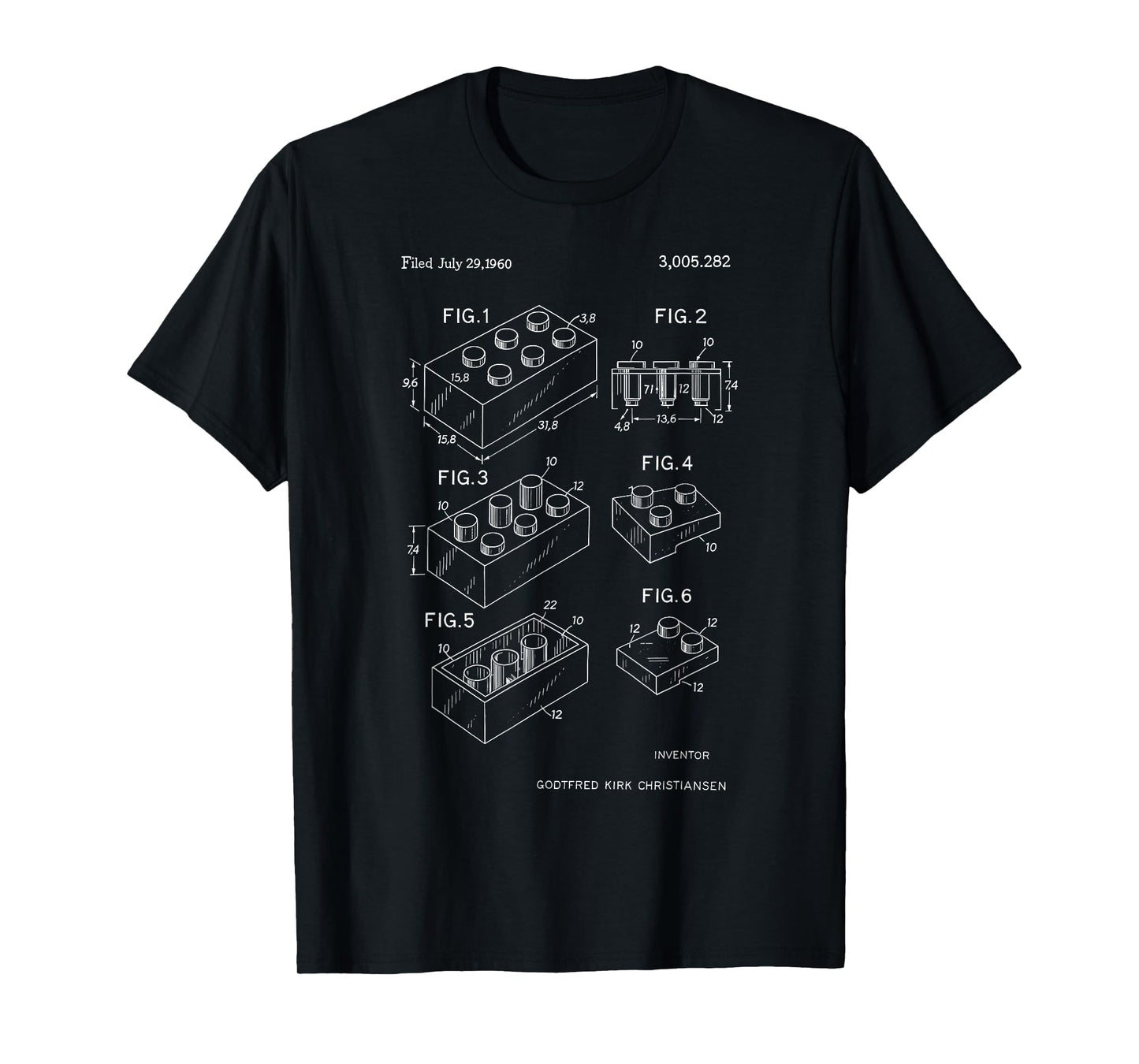 Classic Vintage Patent Print Toy Building Brick Lover T-Shirt