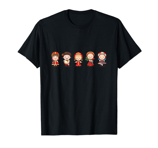 Cute Traditional Russian Characters In Russian Clothing T-Shirt