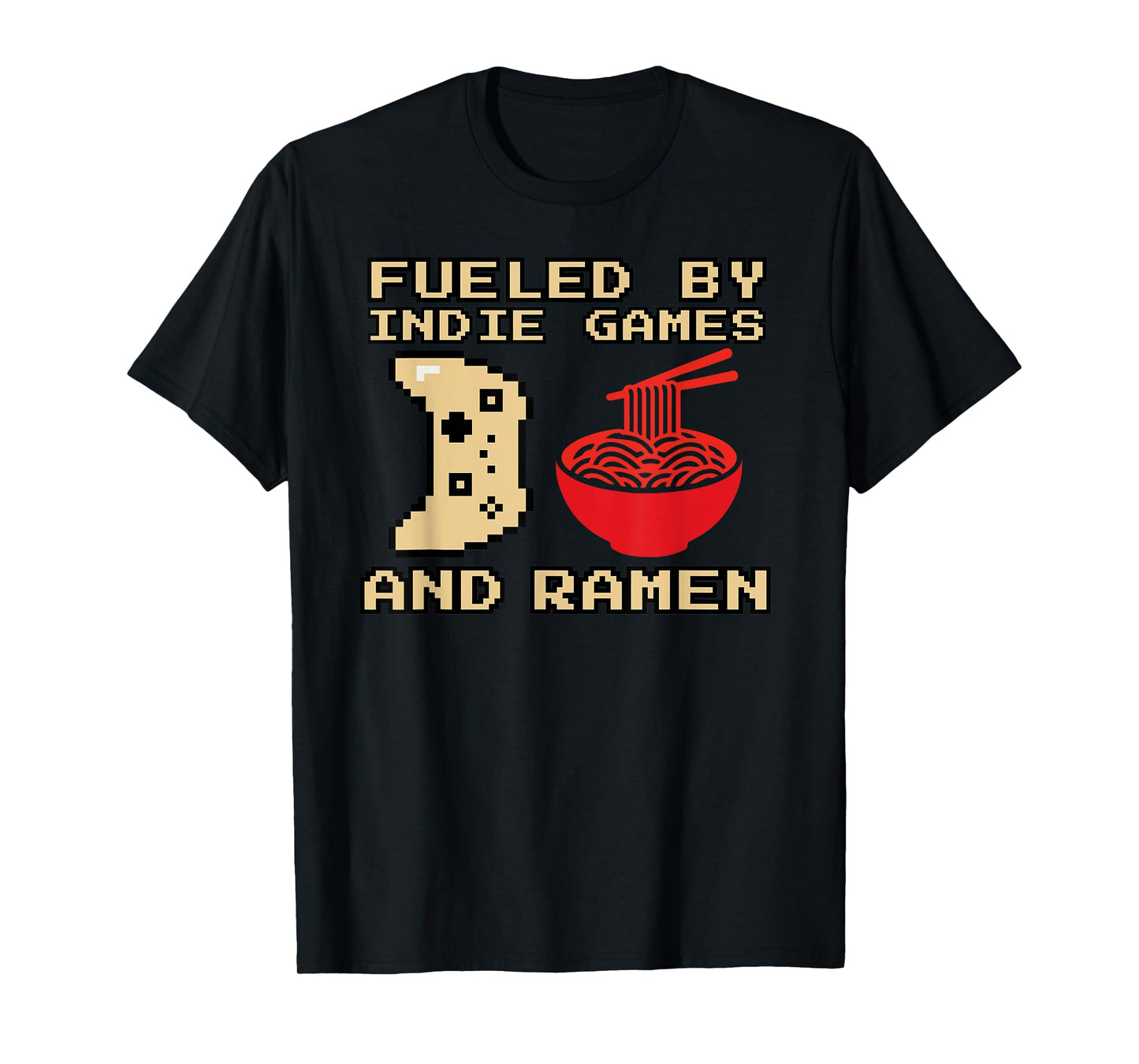 Funny Gamer Fueled by Indie Games and Ramen Pixel Design T-Shirt