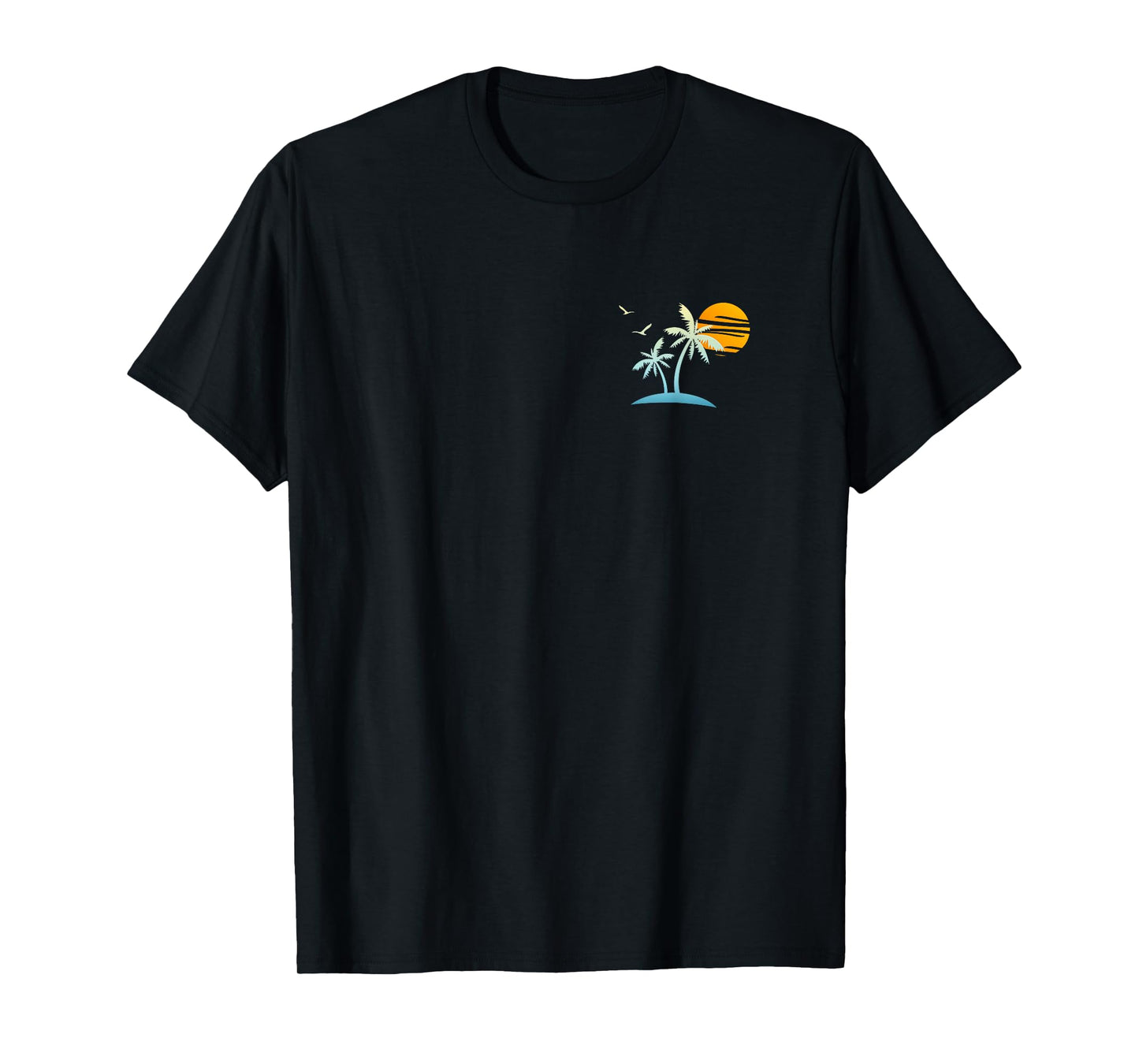Front Back Heartbeat Sailboat Palm Trees Sunset Island Beach T-Shirt